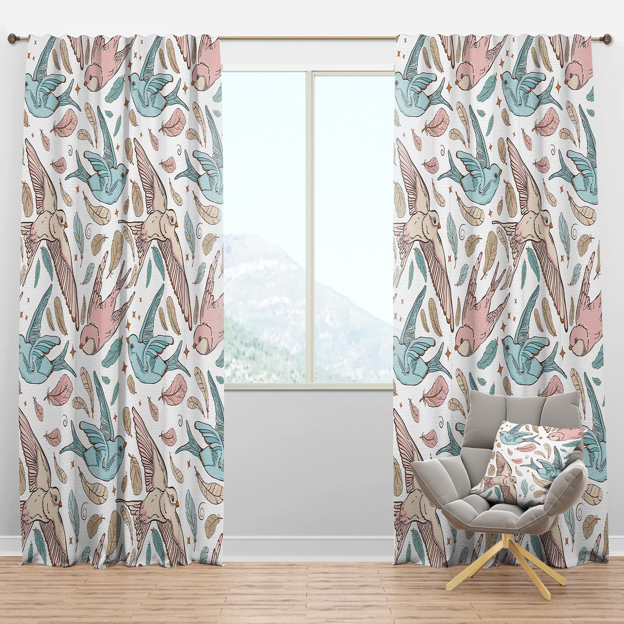 DesignQ Blackout Curtains - Thermal Insulated Single Panel with Swallow Birds & Floral Pattern (52x108 inches) - Perfect for Bedroom & Living Room Window Treatments | Blocks Light & Noise for Better Sleep & Privacy