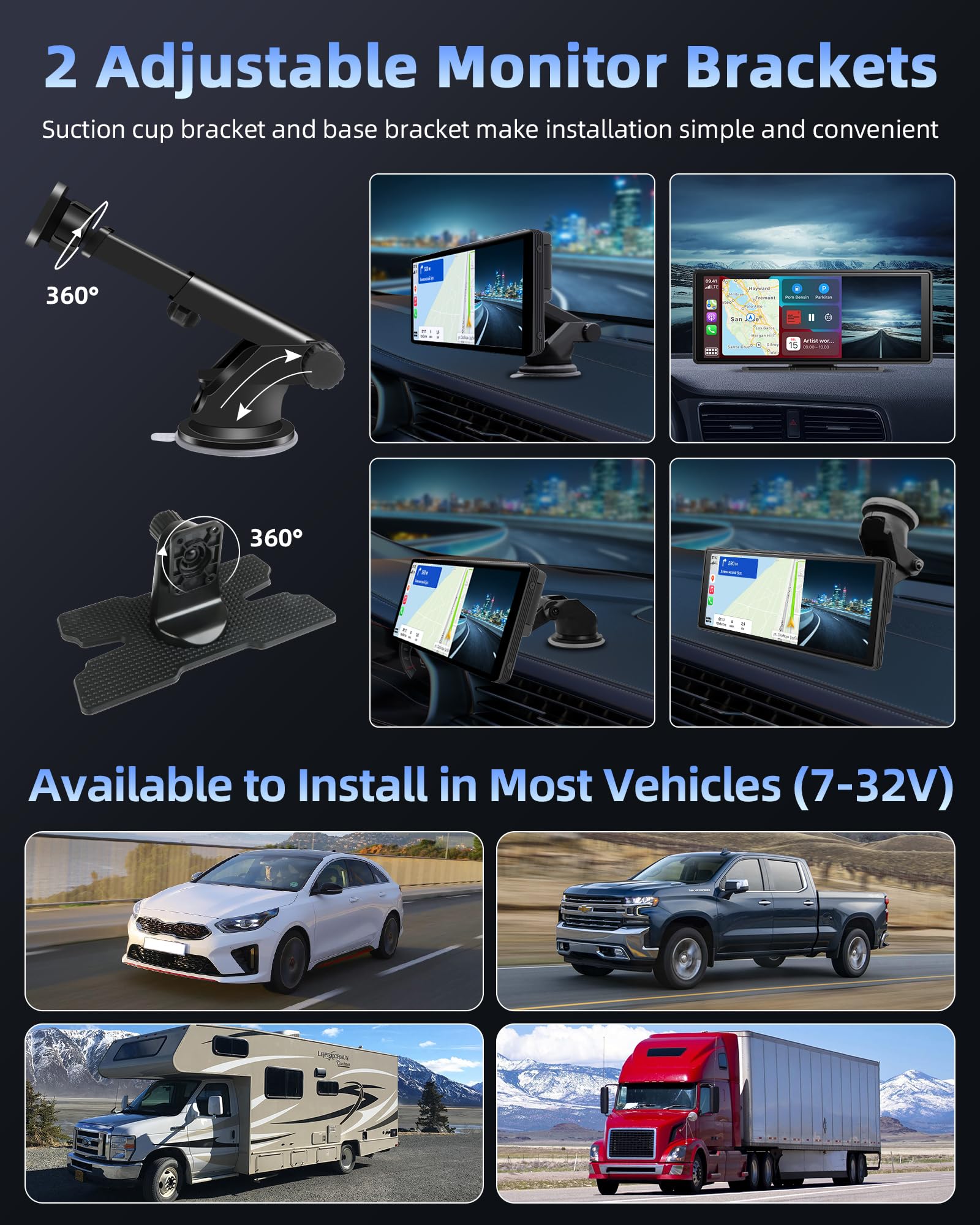 10.26 Inch Apple CarPlay Android Auto Touchscreen Display with Adjustable 2.5K Dashcam, Wireless Driveplay, Rearview Camera, Bluetooth, Mirror Link & 64GB TF Card - Perfect for Car Entertainment and Safe Driving