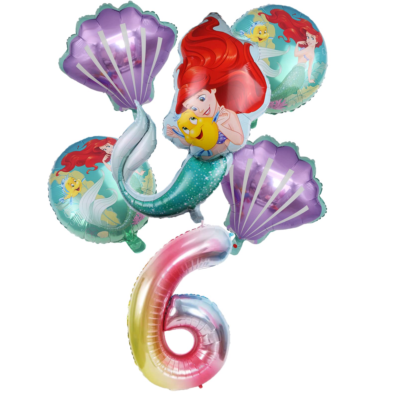 Little Mermaid Balloons for Birthday Party Decorations - Princess Mermaid 6th Birthday Balloon Bouquet Set - Perfect for Underwater Theme Parties, Baby Showers & Kids Room Decor