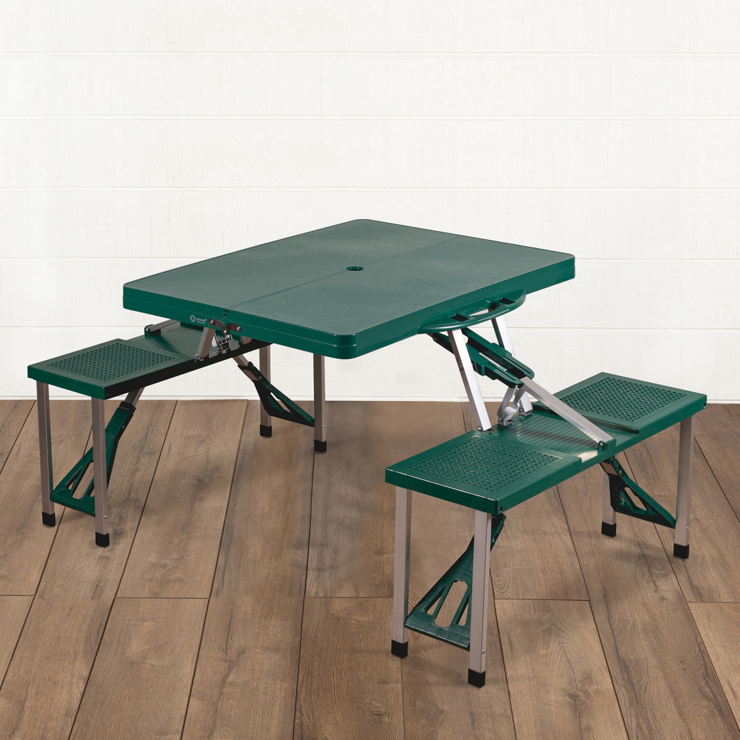 PICNIC TIME NFL Portable Folding Picnic Table with Seats & Umbrella - Compact Outdoor Dining for Tailgating, Camping, Beach & Backyard Parties