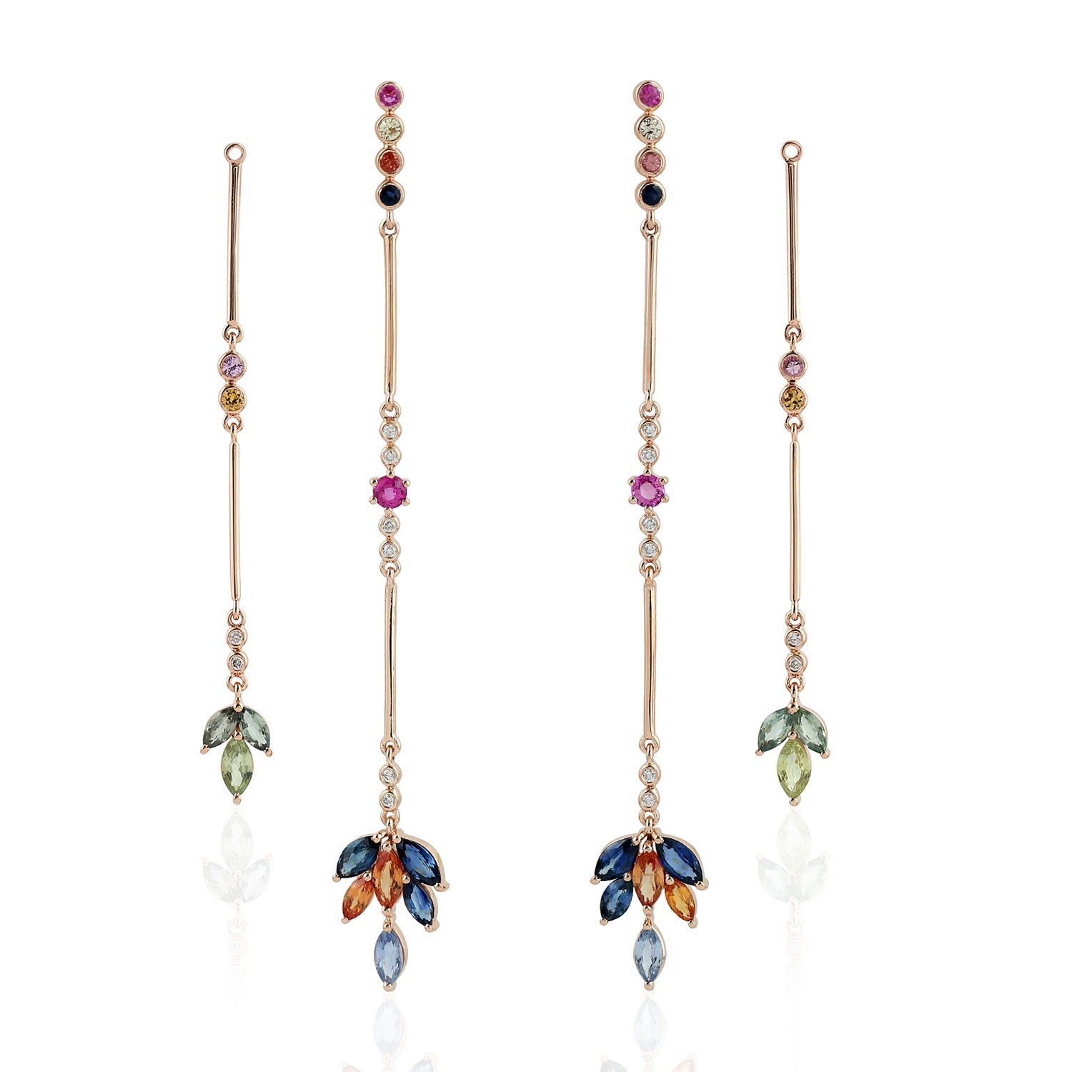18K Rose Gold Bezel Set Multi Sapphire Round Diamond Ear Jacket Earrings for Women | Elegant Bridal Jewelry & Evening Party Accessories | Perfect Gift for Anniversary, Valentine's Day & Special Occasions
