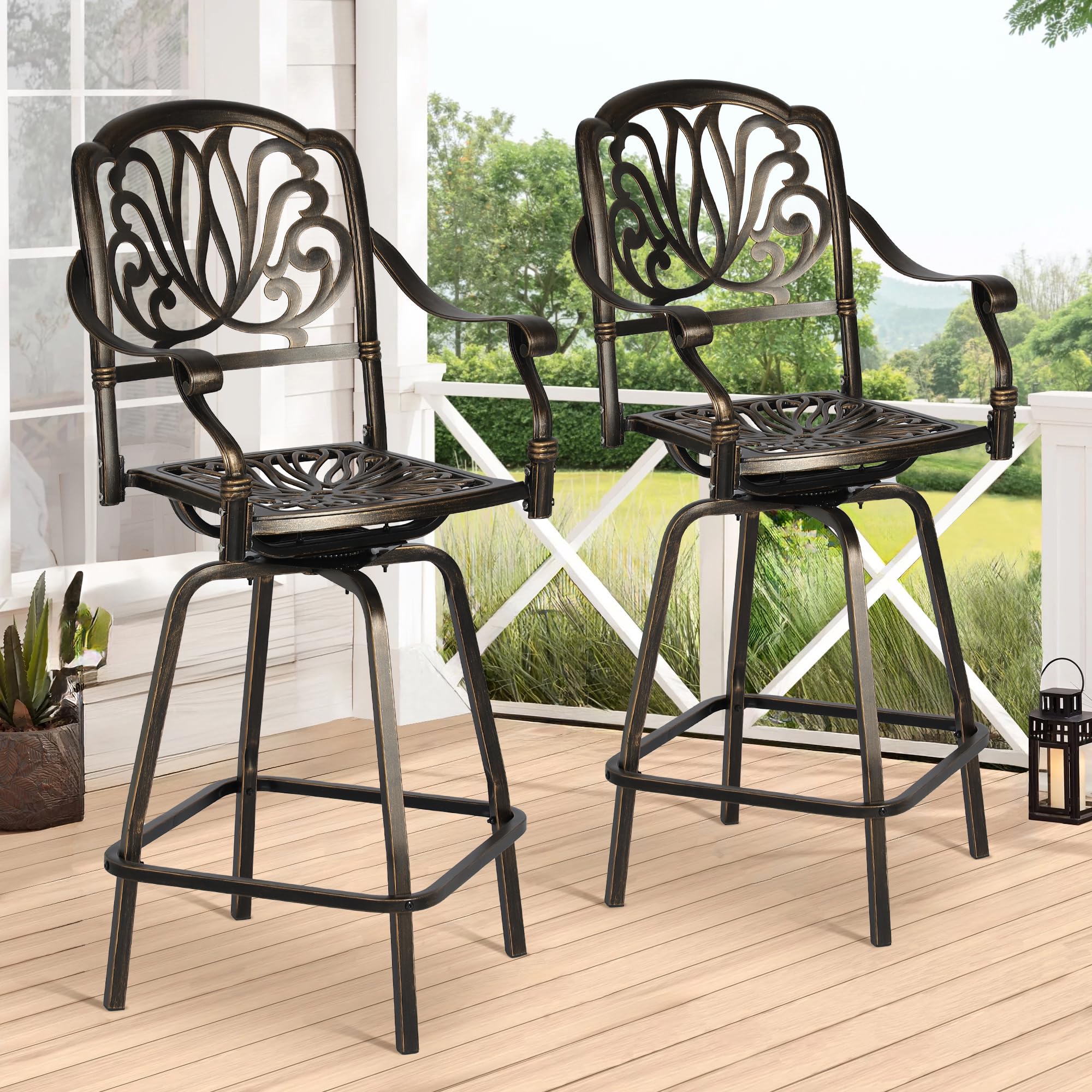 Grepatio 2-Piece Outdoor Swivel Bar Stool Set - Heavy Duty Cast Aluminum Patio Height Bar Chairs for Garden, Backyard, Poolside & Deck - Modern Bistro Dining Stools (Cushion Not Included) - Perfect for Outdoor Entertaining & Relaxation