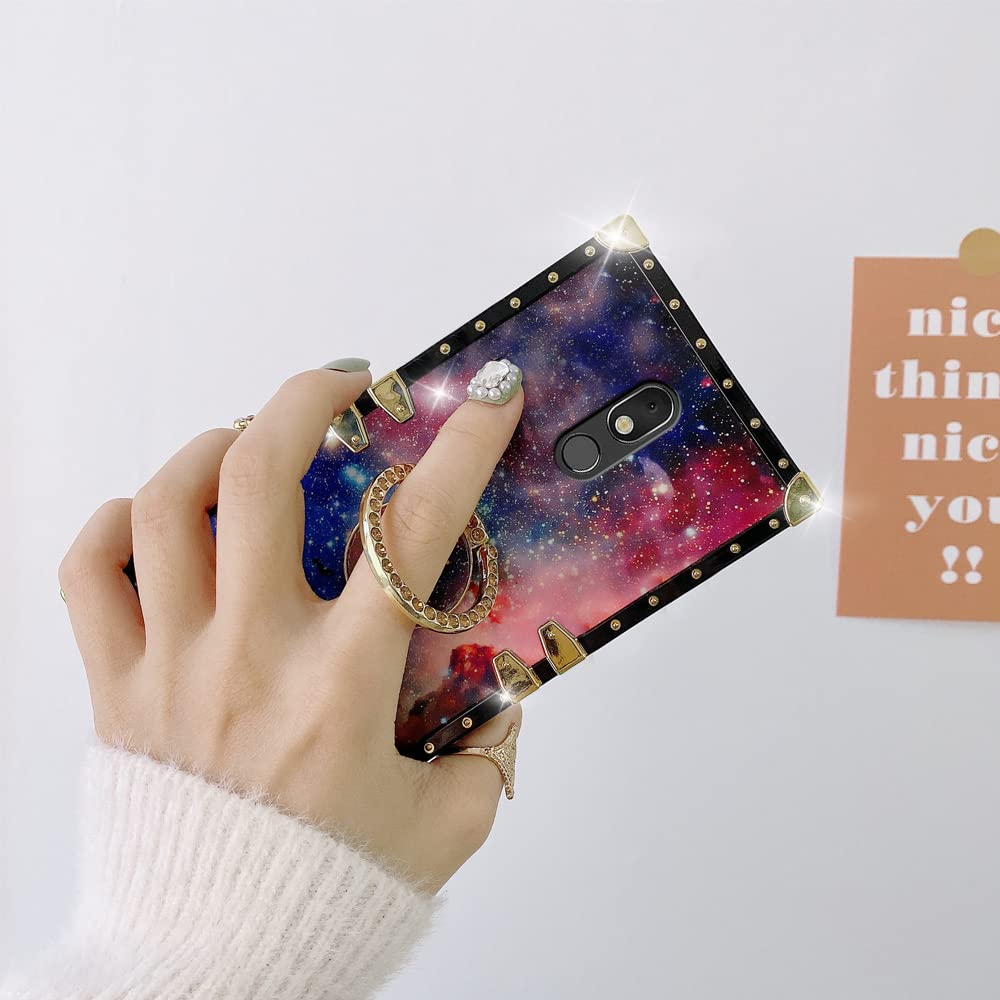 Starry Sky Retro Rectangle Phone Case for LG Stylo 5 with Shiny Metal Ring - Protective Cover for LG Stylo 5 (Space) - Perfect for Everyday Use, Work & Travel