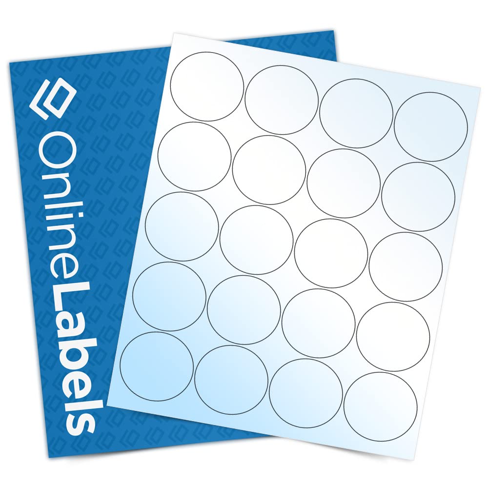 2 Inch White Glossy Round Labels for Laser Printers - 2,000 Circle Stickers (100 Sheets) by OnlineLabels - Perfect for Address Labels, Jar Labels & Craft Projects