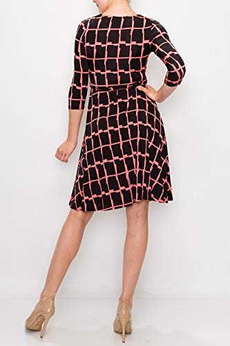 Women's 3/4 Sleeve Faux Wrap Midi Dress - Knee Length Summer Wedding Guest Dress for Bridal Shower, Baby Shower & Maternity Nursing - Fuchsia Pink - Made in USA | Perfect for Garden Parties, Cocktail Events & Special Occasions