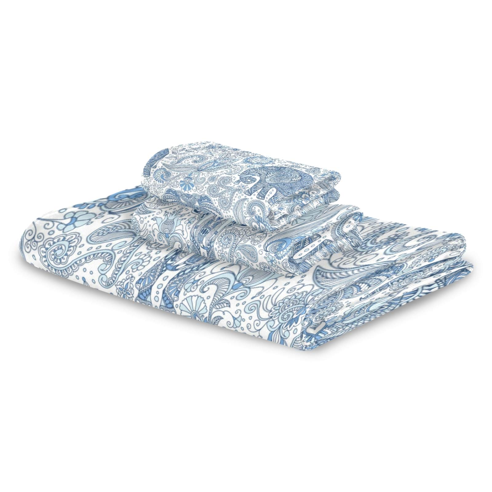 Qilmy Paisley Ethnic Elephant Totem Bath Towel Set - Ultra Absorbent & Soft 3-Piece Towels for Home & Hotel Decor | Perfect for Spa, Bathroom, and Guest Use