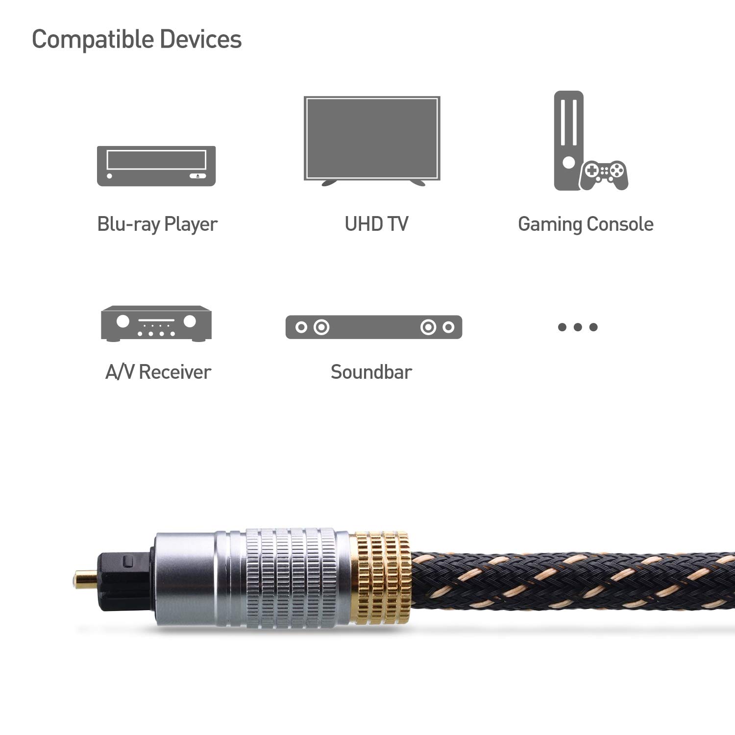 Premium Optical Audio Cable 35ft - Digital Toslink S/PDIF Cable for Soundbars & Hi-Fi Systems | Compatible with Samsung, Sonos, Sony, Bose | Perfect for Home Theater, Gaming & High-Quality Audio Streaming