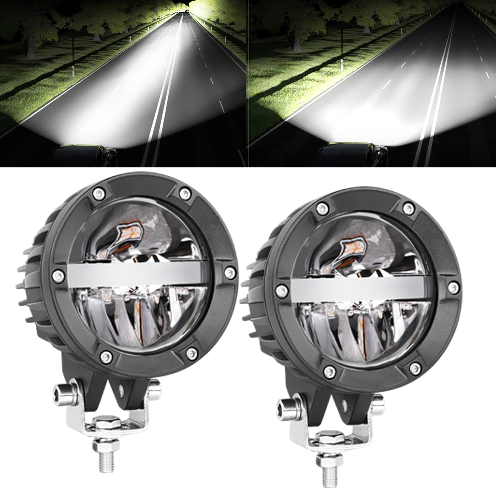 2PCS 120W Round LED Off-Road Light Pods - High/Low Beam Driving Lights for Trucks, ATVs, UTVs, SUVs, Cars & Boats | Durable Waterproof Fog Lights for Night Driving, Camping & Outdoor Adventures