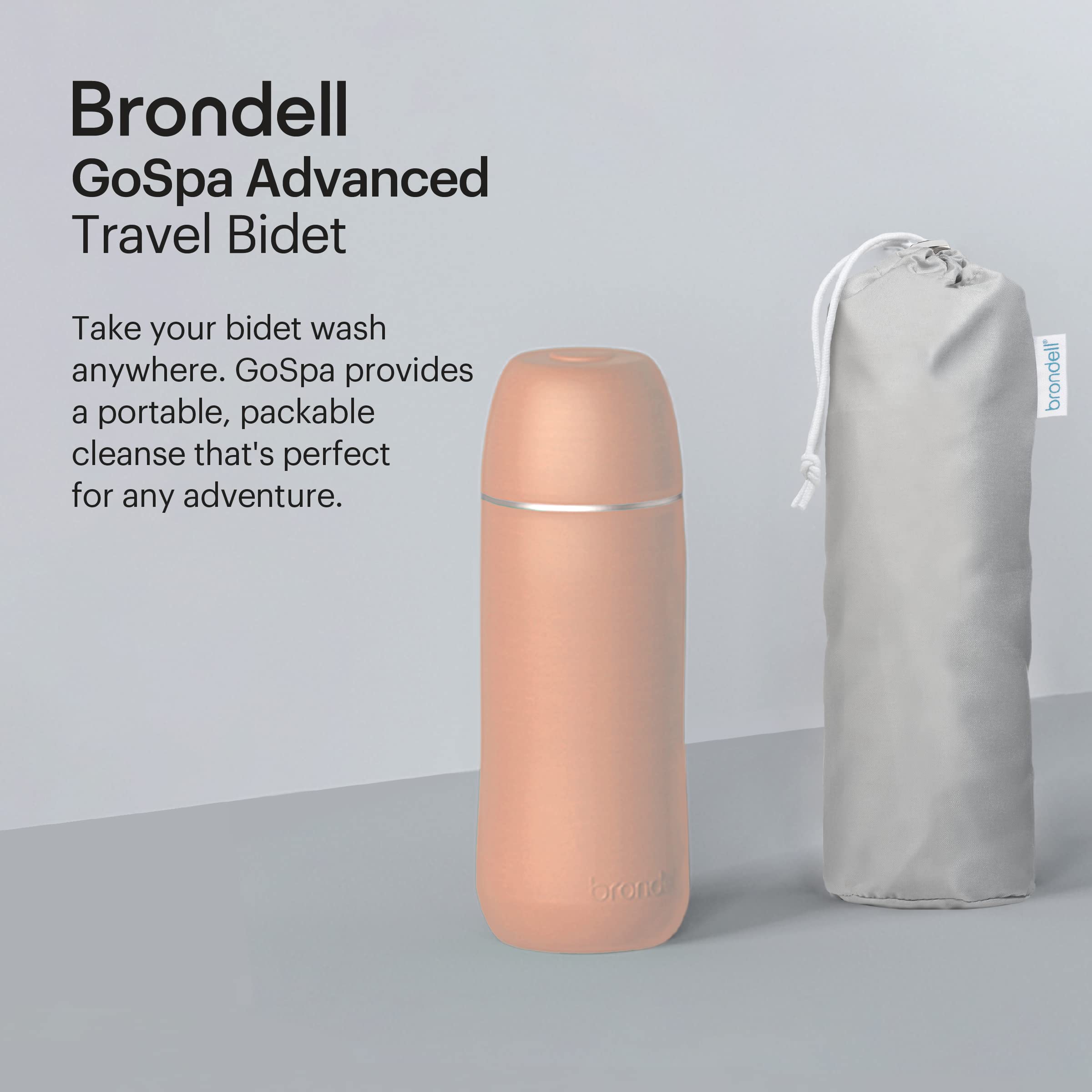 Brondell GoSpa Advanced Travel Bidet with Pop-Up Nozzle System - Compact Portable Bidet with 400mL Water Tank & Discreet Travel Bag - Perfect for Camping, Road Trips & Hygiene On The Go - Pink