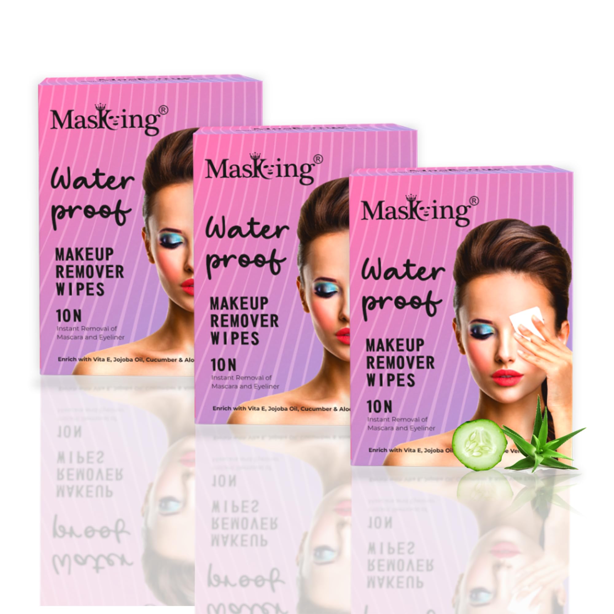 MasKing Waterproof Makeup Remover Wipes - Gentle Facial Cleansing with Aloe Vera, Cucumber & Vitamin E - 3 Packs (30 Count) - Perfect for Travel, Gym & Daily Skincare Routine