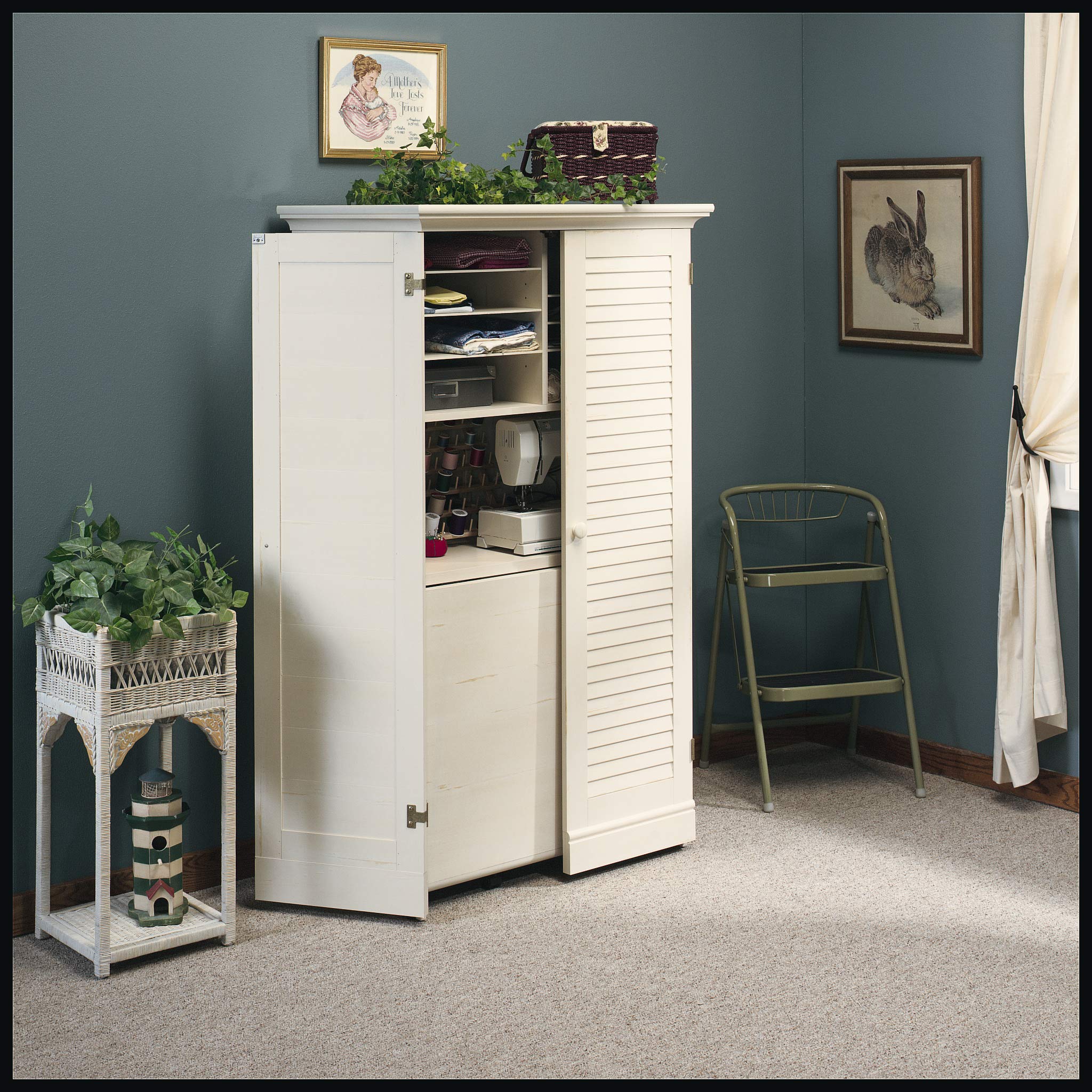 Sauder Harbor View Craft and Sewing Armoire with Table & Pantry Cabinets - 35.12