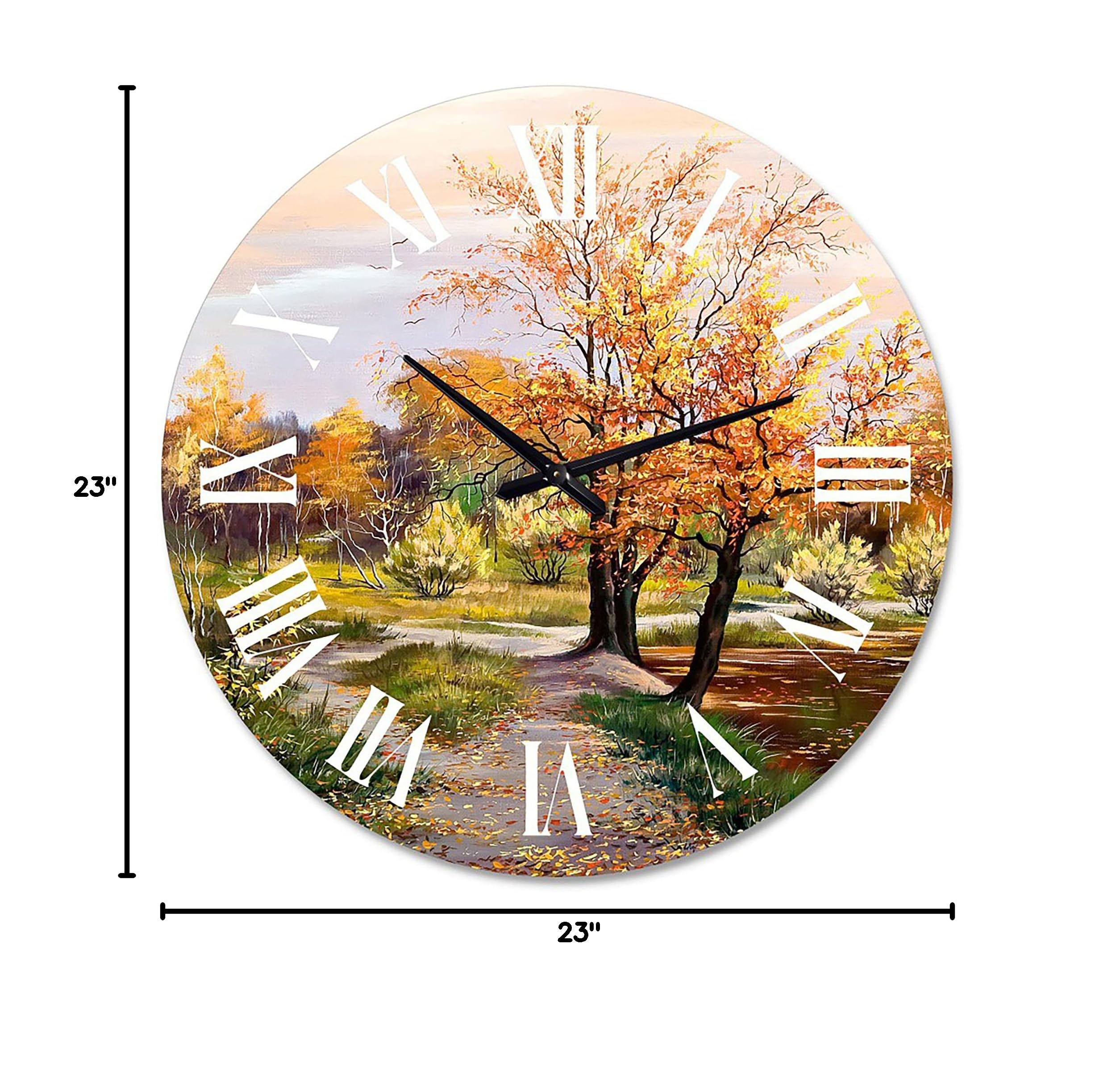 Large 'River in The Orange Woods' Landscape Wall Clock - Nature-Inspired Decor for Home, Office & Living Room | Silent Non-Ticking Modern Clock