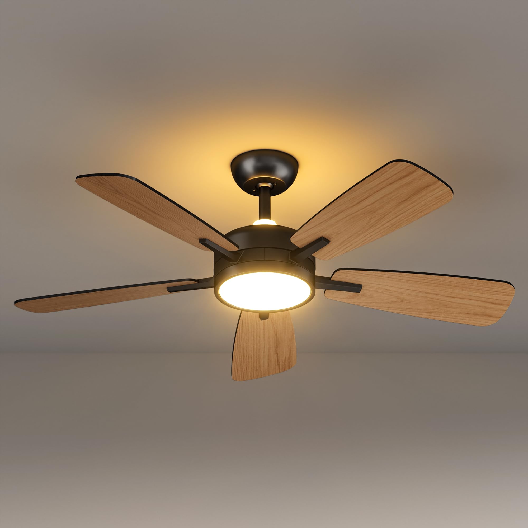 46 Inch Ceiling Fan with Lights and Remote Control - Ultra Quiet Reversible DC Motor, Dimmable LED Backlight, High Airflow for Large Rooms - Perfect for Living Room, Bedroom, and Office (Black)