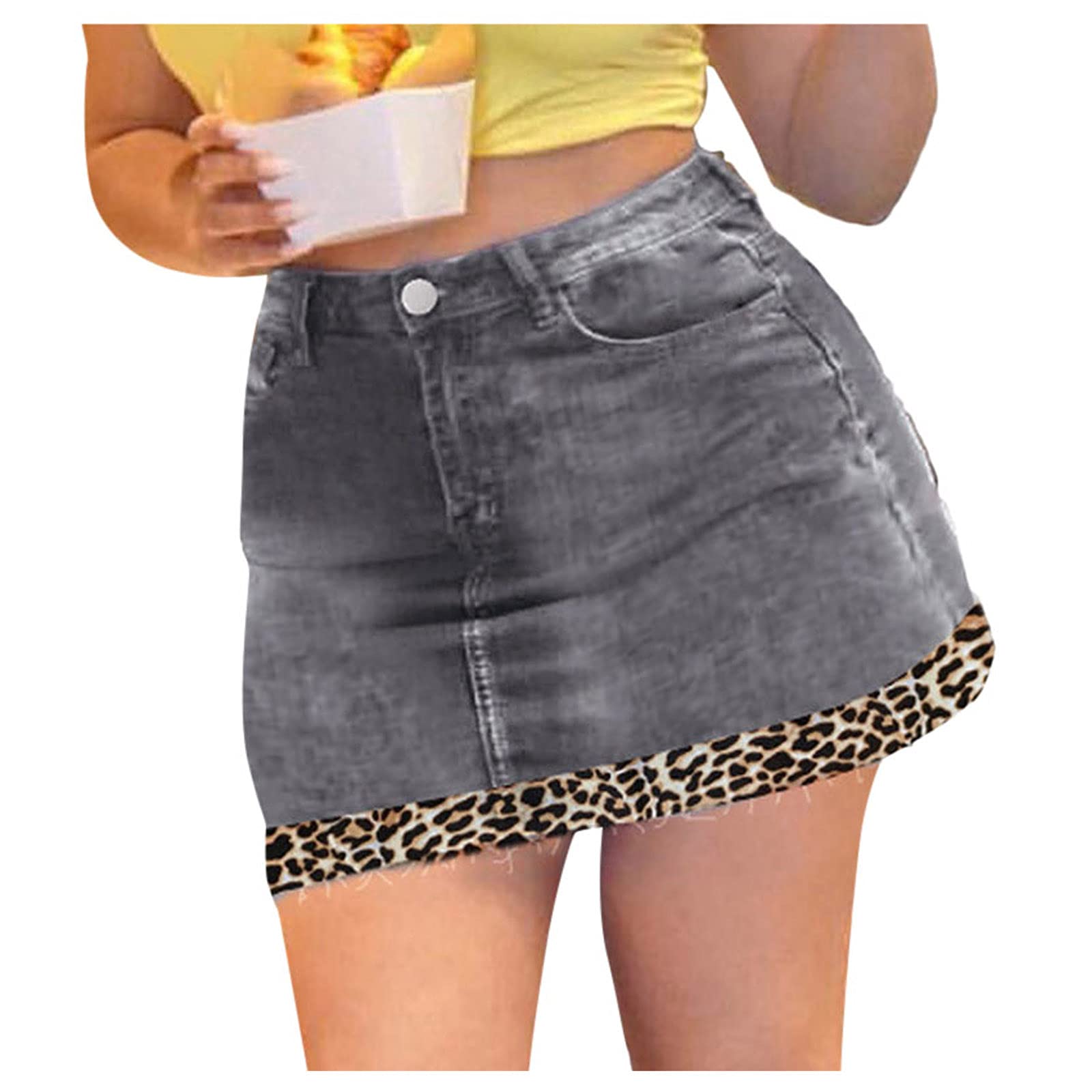 Women's Fashion Leopard Print High Waist Denim Skirt with Stitching Details - Stylish & Comfortable for Casual Outings, Parties & Date Nights