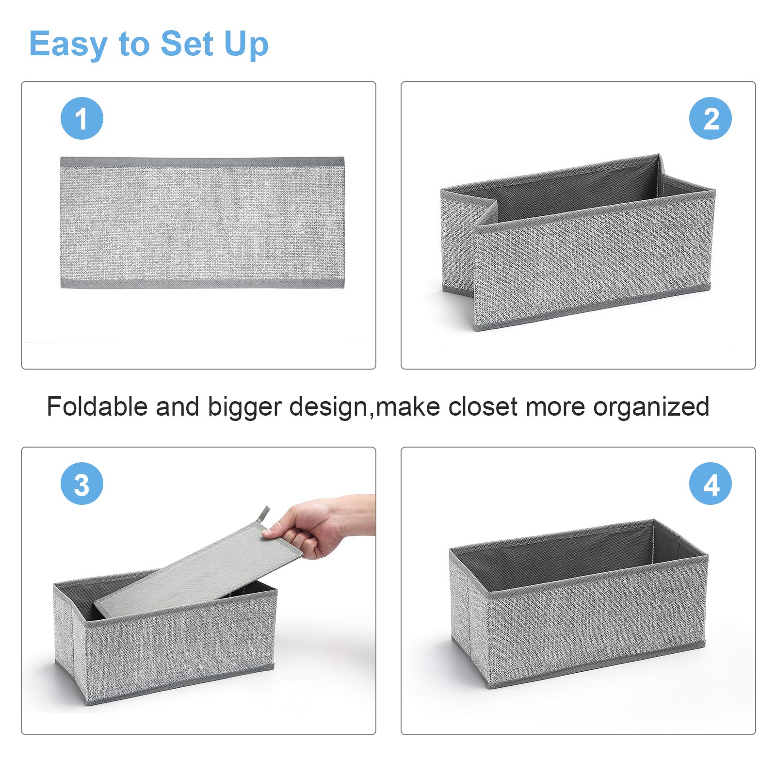 Hinotori 12-Pack Foldable Fabric Drawer Organizers for Clothes, Underwear, Socks & Bras - Collapsible Storage Bins & Drawer Dividers - Perfect for Closet, Dresser, Shelves & Bedroom Organization (Space-Saving Solution for Small Spaces)