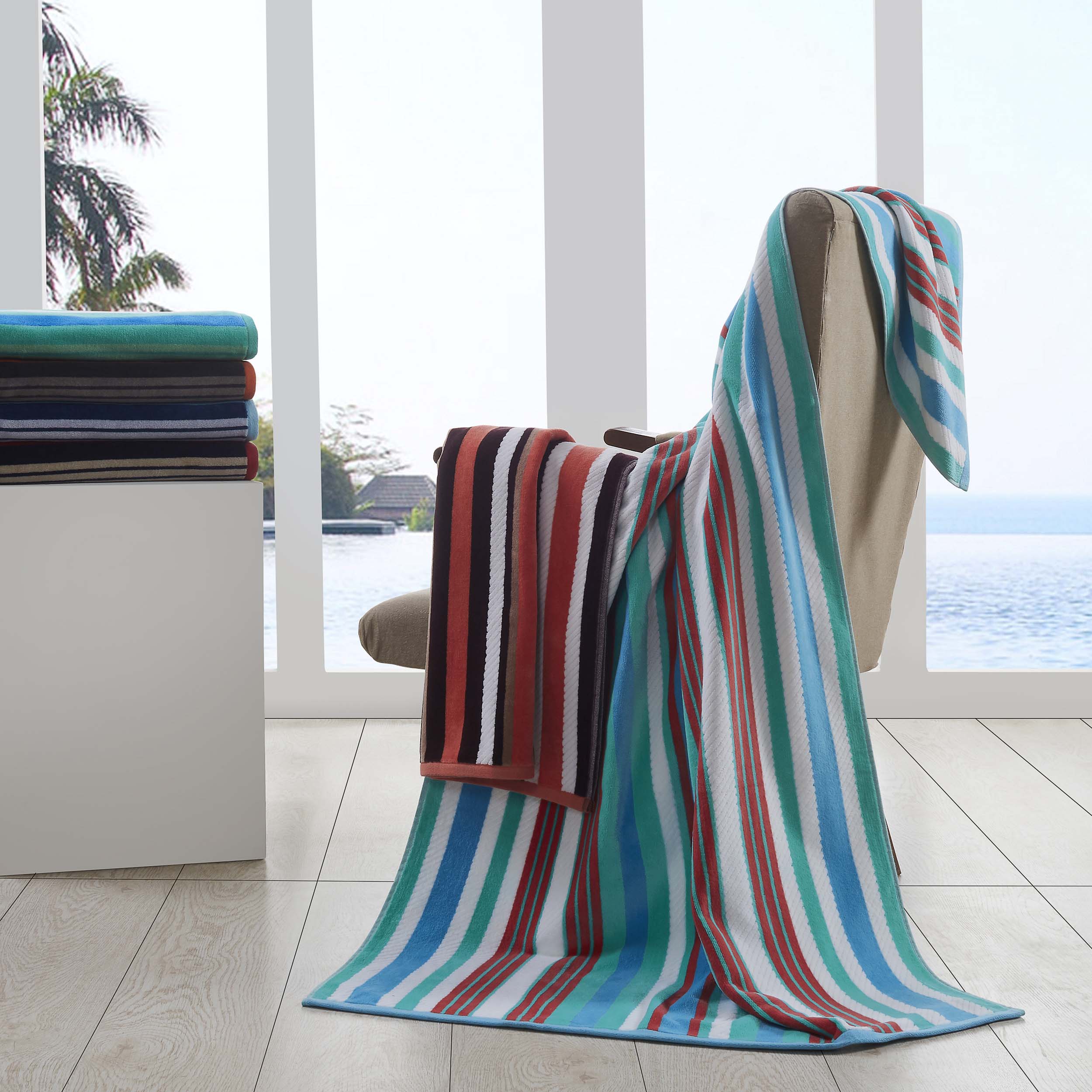 Premium Rope Textured Striped Oversize 2-Piece Beach Towel Set - Soft Quick-Dry Bath Towels for Pool, Beach, Yoga & Gym - Perfect Summer Accessories