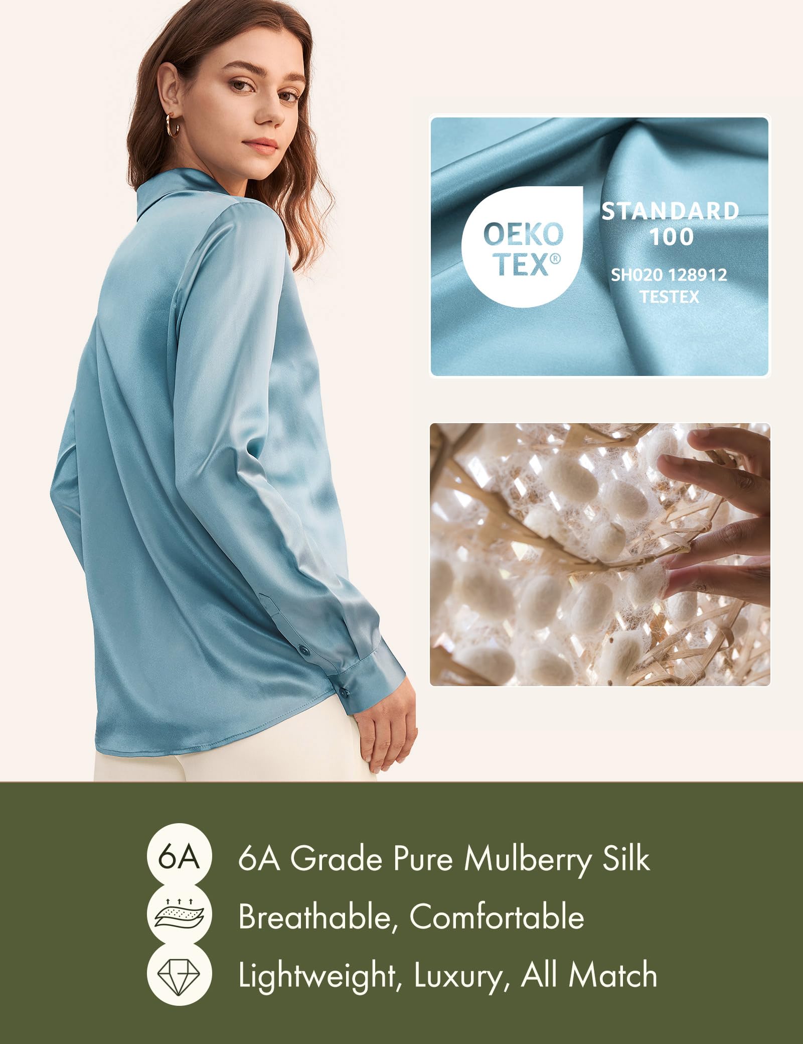 Luxury 100% Pure Silk Blouse for Women - Long Sleeve Elegant Shirt | Soft & Smooth Silk Top for Work, Office, Party & Special Occasions