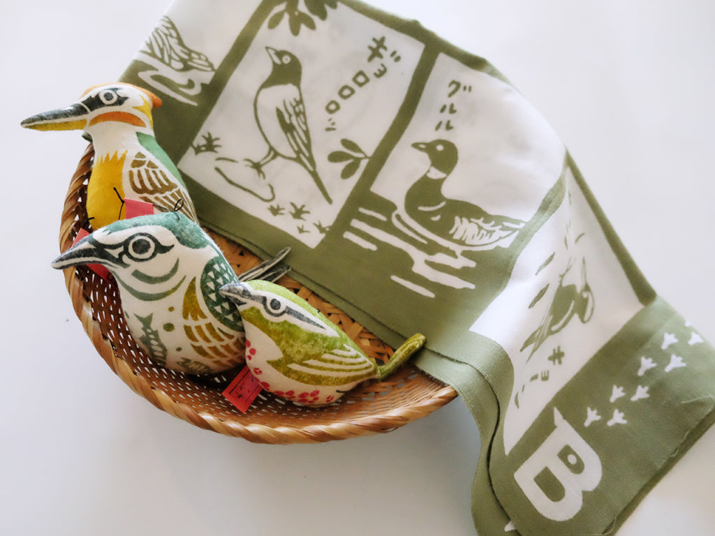 WBSJ Bird Song Guide Tenugui Cloth 'Vol.3' - Japanese Traditional Cotton Towel for Bird Watching, Nature Enthusiasts & Outdoor Activities