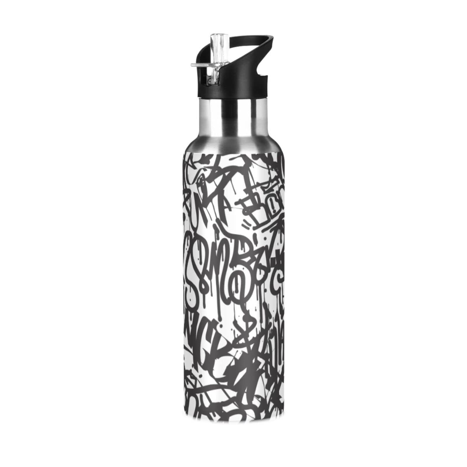 Kigai Insulated Stainless Steel Water Bottle 20oz - Graffiti Textures, Leakproof Wide Mouth with Straw Lid - Perfect for Gym, Fitness & Outdoor Sports | BPA-Free, Sweatproof Design for Workouts, Hiking & Daily Hydration