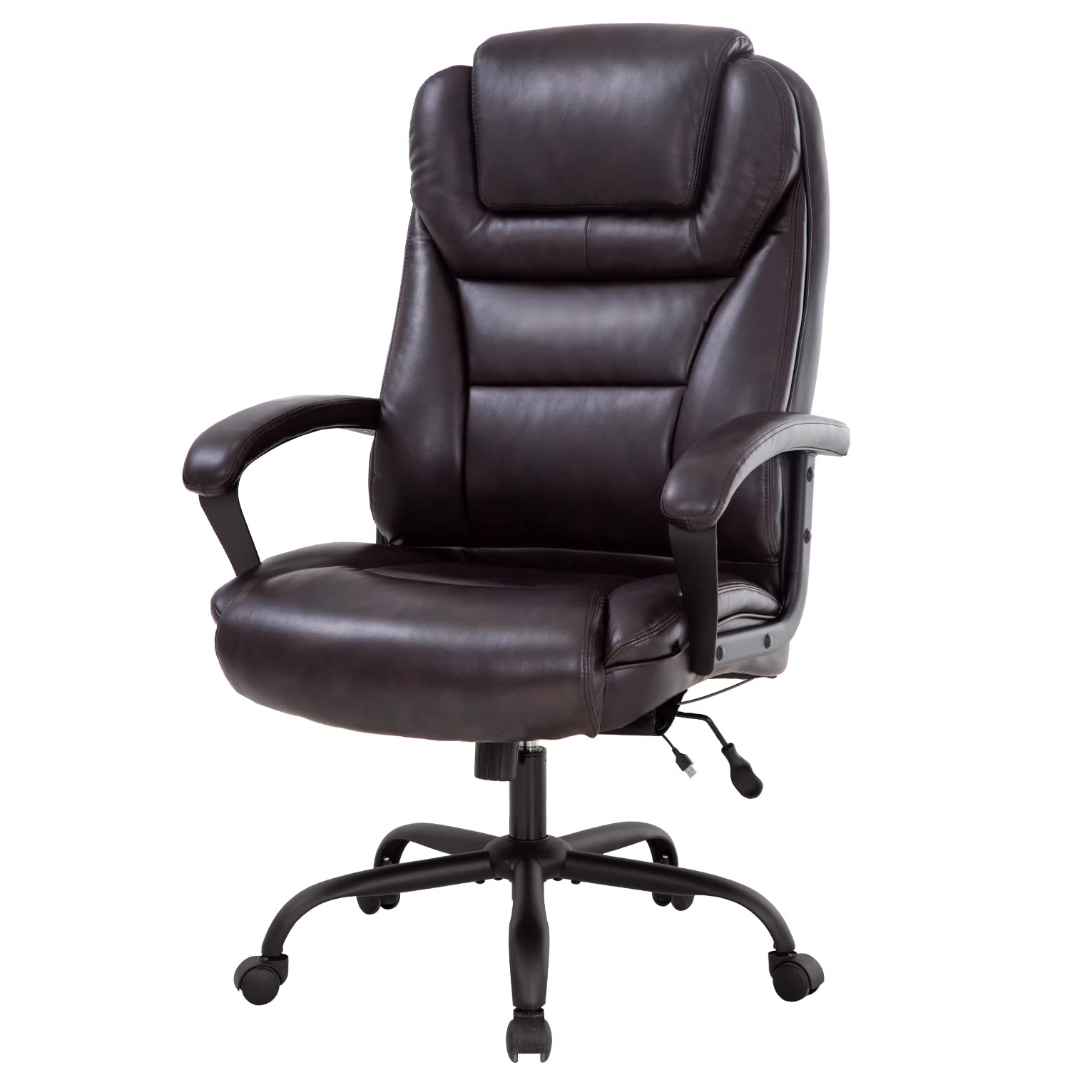 Big and Tall 500lbs Ergonomic Office Chair - High Back PU Leather Executive Desk Chair with Lumbar Support & Adjustable Arms - Wide Seat Computer Task Chair for Home Office (Brown) - Perfect for Long Work Hours & Gaming Sessions