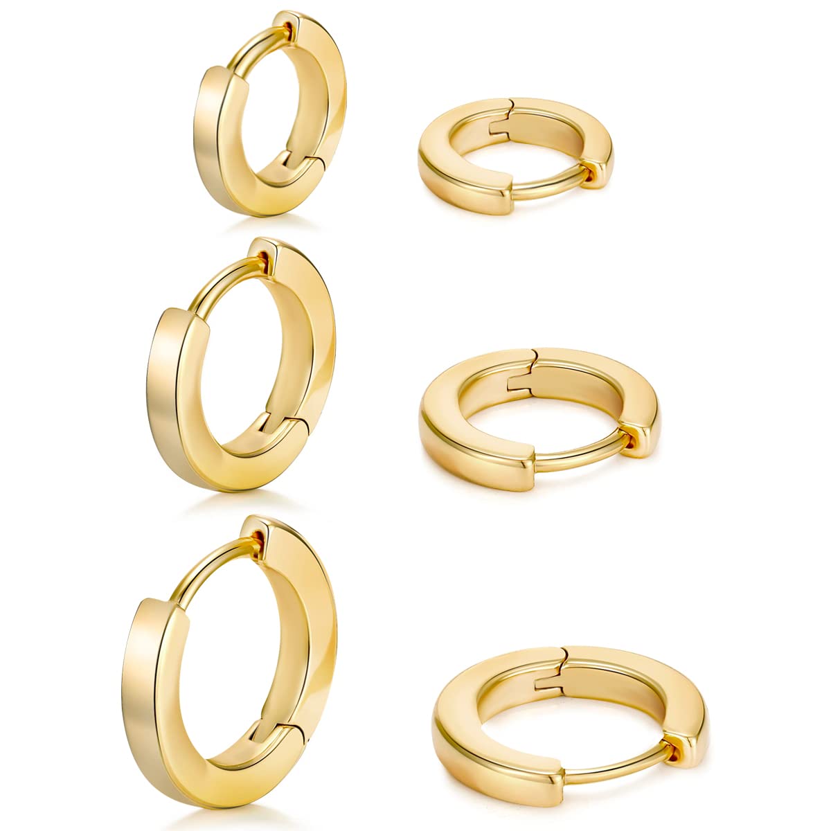 FAMARINE 3 Pairs Gold Hoop Earrings Set - Small Gold Huggie Hoops for Women, Cartilage Earrings | Everyday Wear, Gift Giving, Party & Wedding Jewelry
