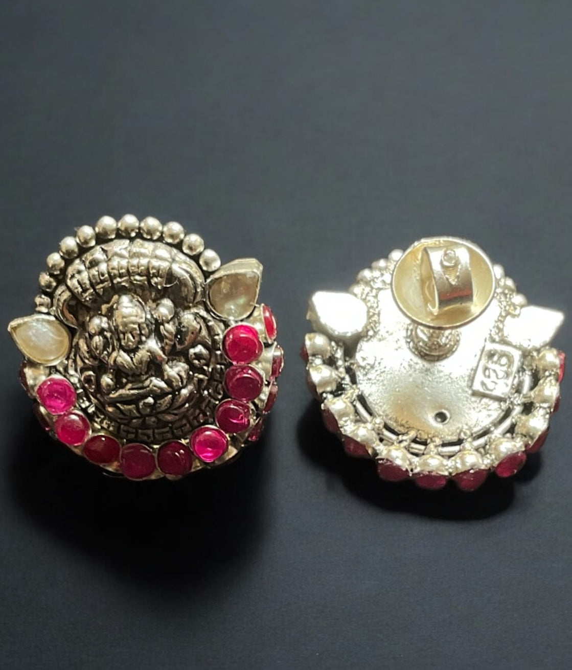 Oxidized Silver Kempu Lakshmi Pendant & Earrings Set - Traditional Indian Jewelry for Women - Perfect for Weddings, Festivals & Spiritual Occasions