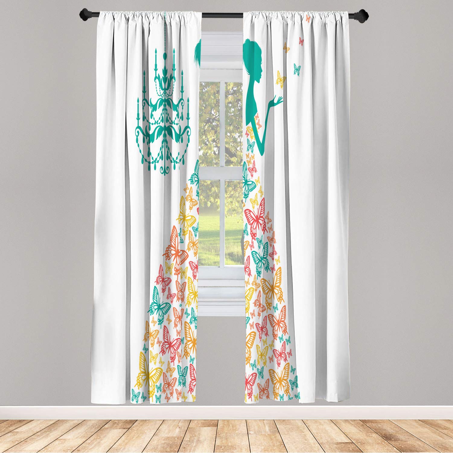 Ambesonne Vintage Window Curtains - Romantic Butterfly & Parisian Retro Design, Lightweight 2-Panel Set with Rod Pocket (28