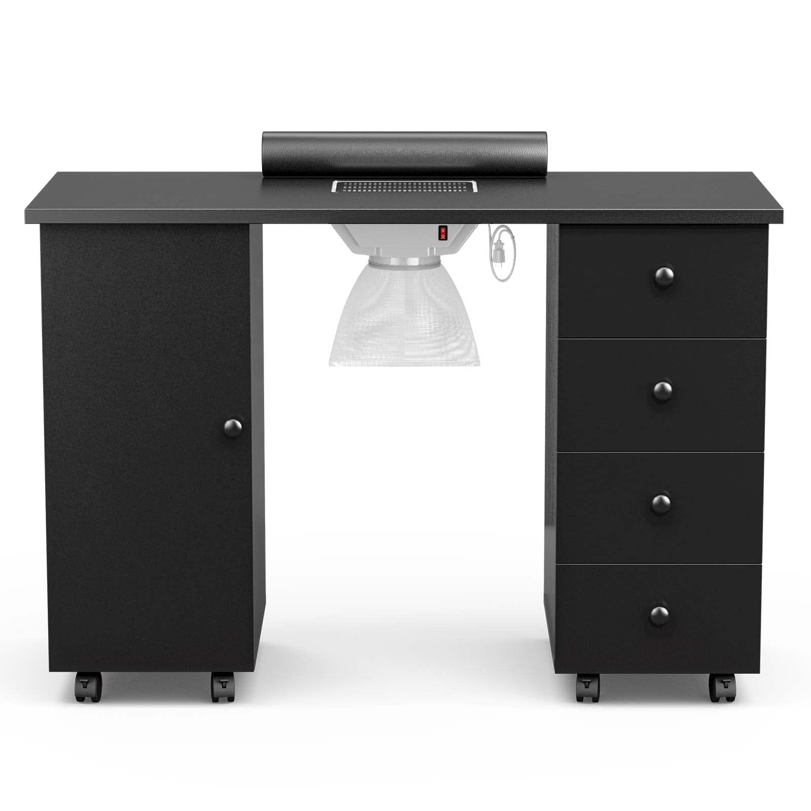 Yotefe Professional Nail Tech Desk - Acetone-Resistant Manicure Table with Storage Drawers & Cabinet, Black - Perfect for Salon, Home Nail Studio & Beauty Workstation