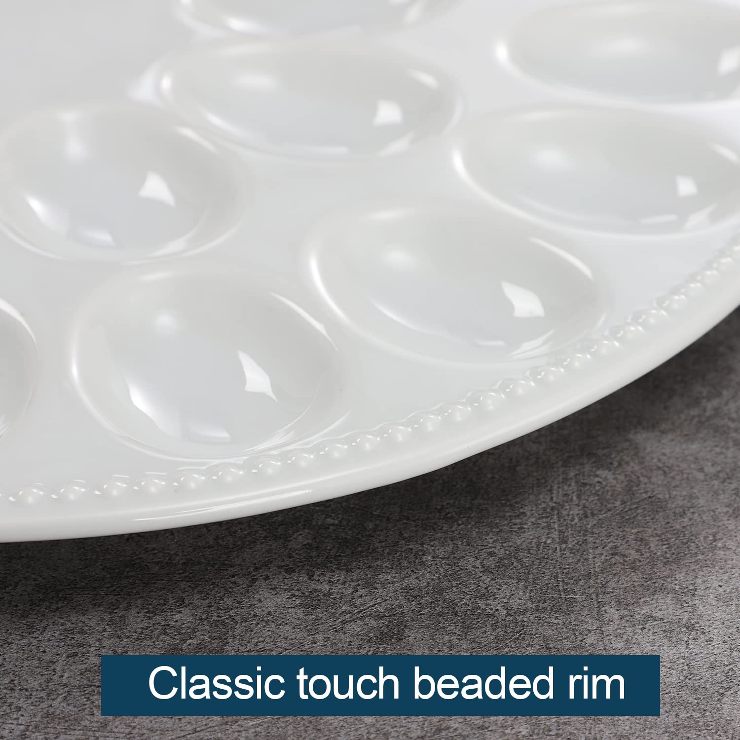 White Porcelain Deviled Egg Plate - 13.8 Inch Egg Serving Tray Holds 24 Eggs Perfectly | Ideal for Easter, Brunch, Potlucks & Holiday Gatherings