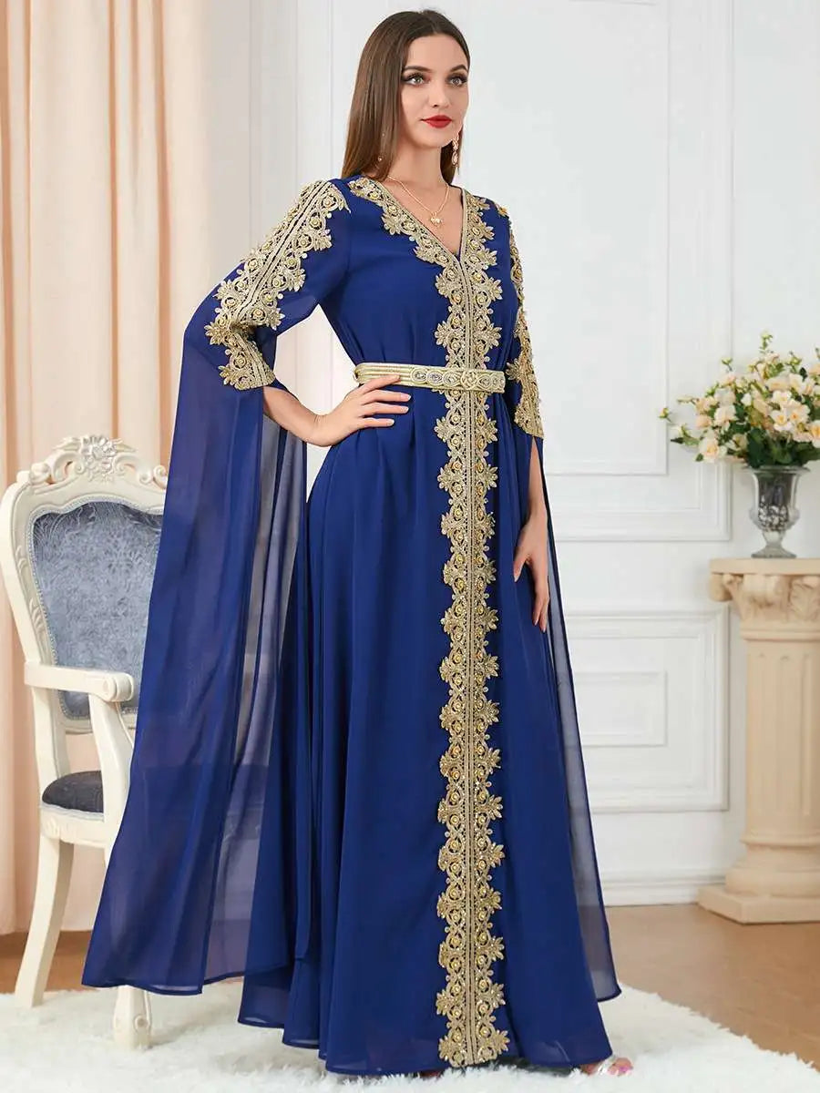 Elegant Arab Women's Chiffon Caftan Dress for Evening Party, Wedding & Special Occasions - Breathable & Comfortable Middle Eastern Kaftan for Eid Celebrations