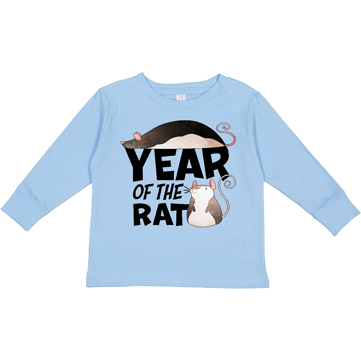 Inktastic Year of The Rat Cute Black and White Rat Design Toddler Long Sleeve T-Shirt - Soft Cotton Tee for Kids Birthday, Chinese New Year & Casual Wear