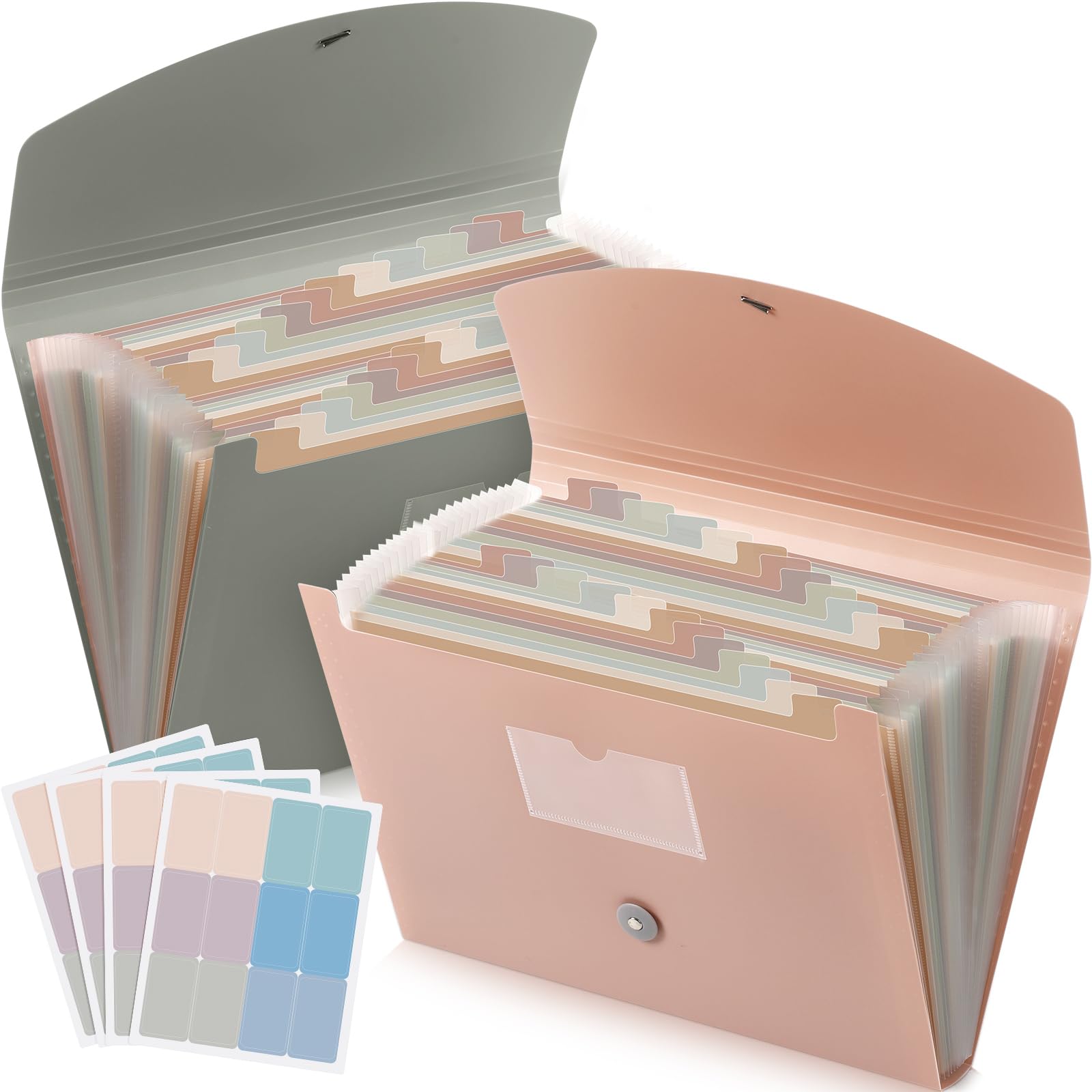Harloon 2 Pack 24 Pockets Expanding File Folder with Cover Labels - Letter & A4 Size Document Organizer for Office, School, Home - Expandable File Storage for Papers, Receipts, Bills (Dark Green, Dark Pink) - Perfect for Tax Documents, Business Records, Student Projects