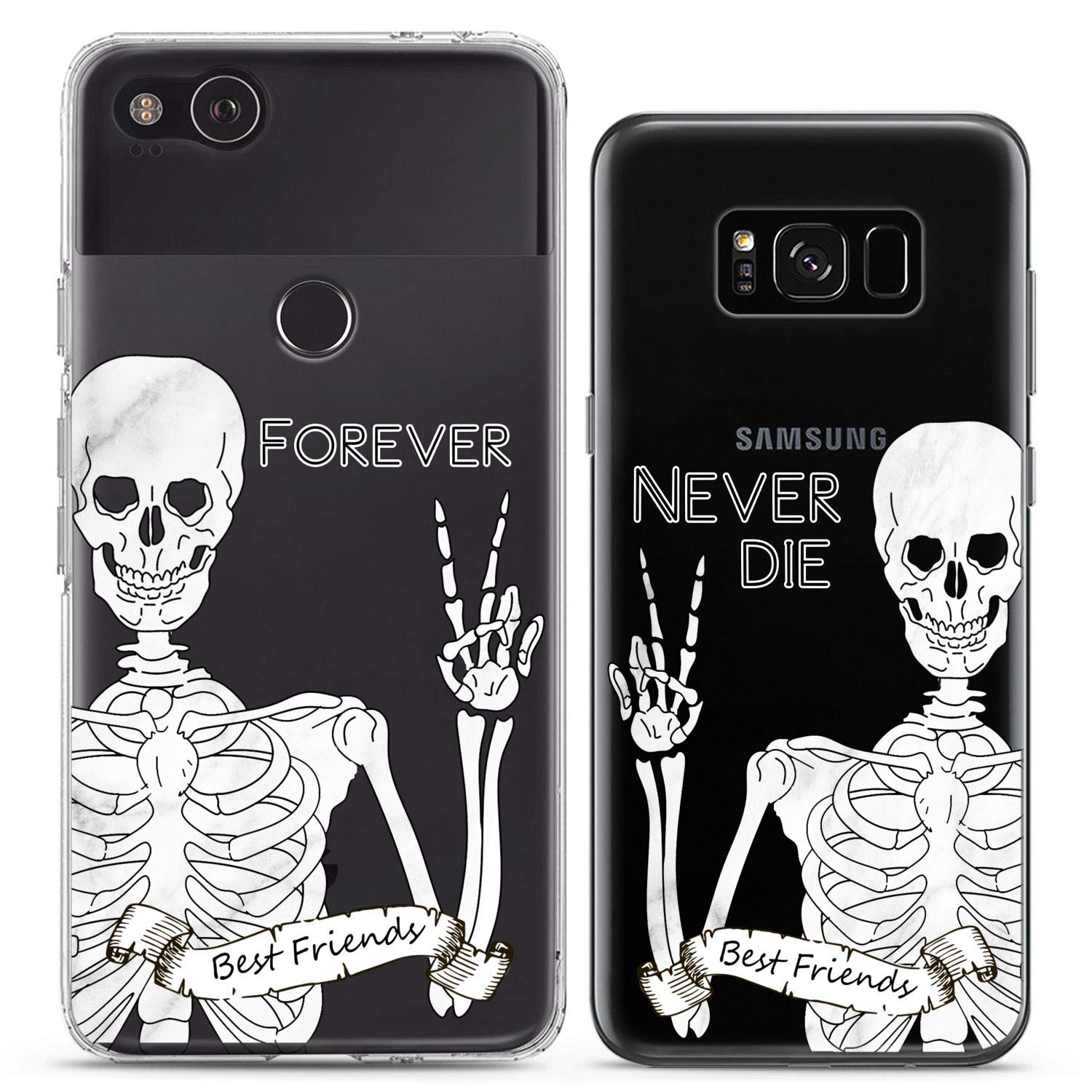Premium Matching Couple Phone Cases for iPhone 16/15/14/13/12/11 Pro Max/Mini/XS/X/8 Plus/7+/XR/SE - Slim Clear Flexible Cover with Skeleton Print - Perfect for Couples, Anniversaries & Valentine's Gifts