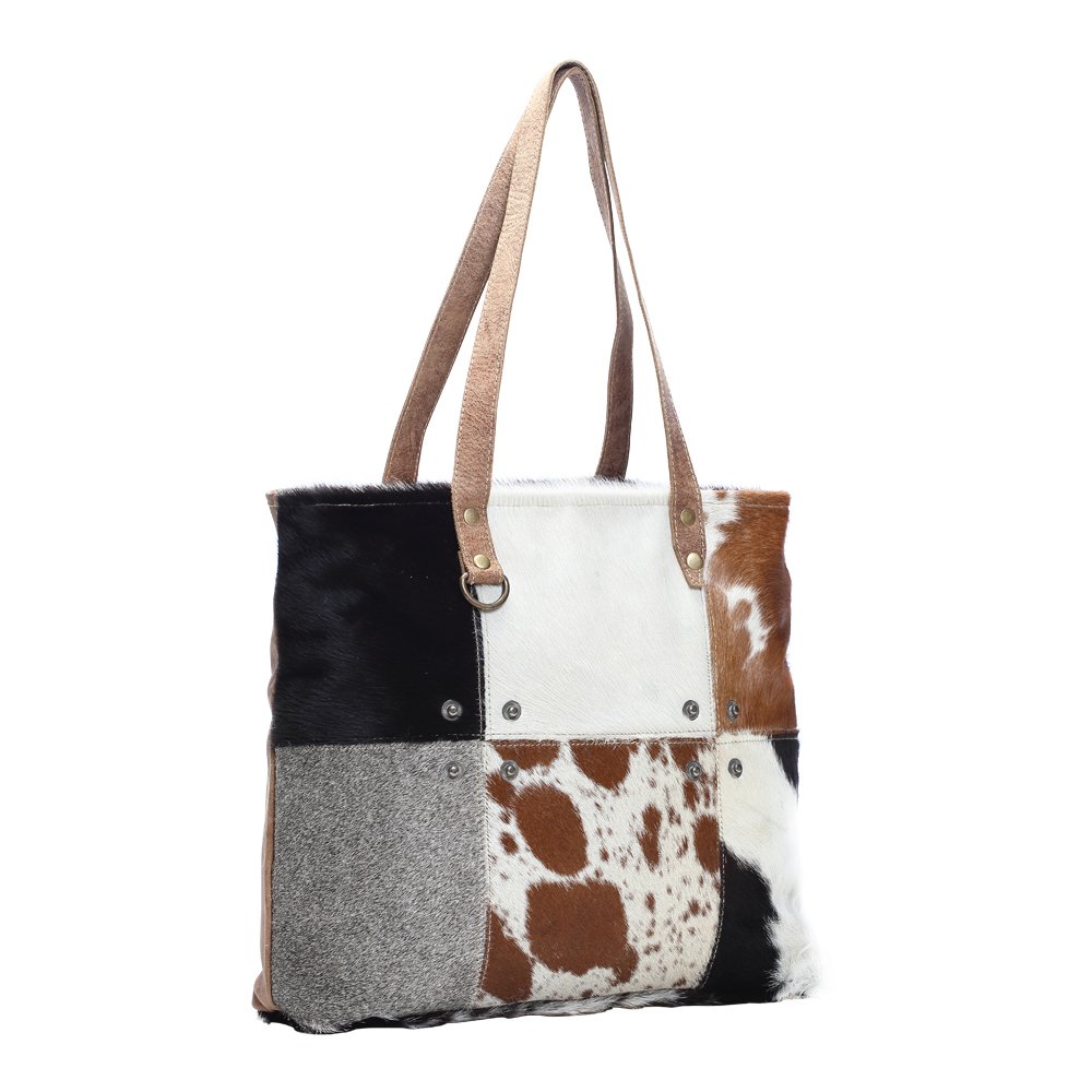 Myra Genuine Cowhide Leather Tote Bag with Patches - Stylish Brown Handbag for Women, Perfect for Work, Travel & Everyday Use (Model S-1163, One Size)