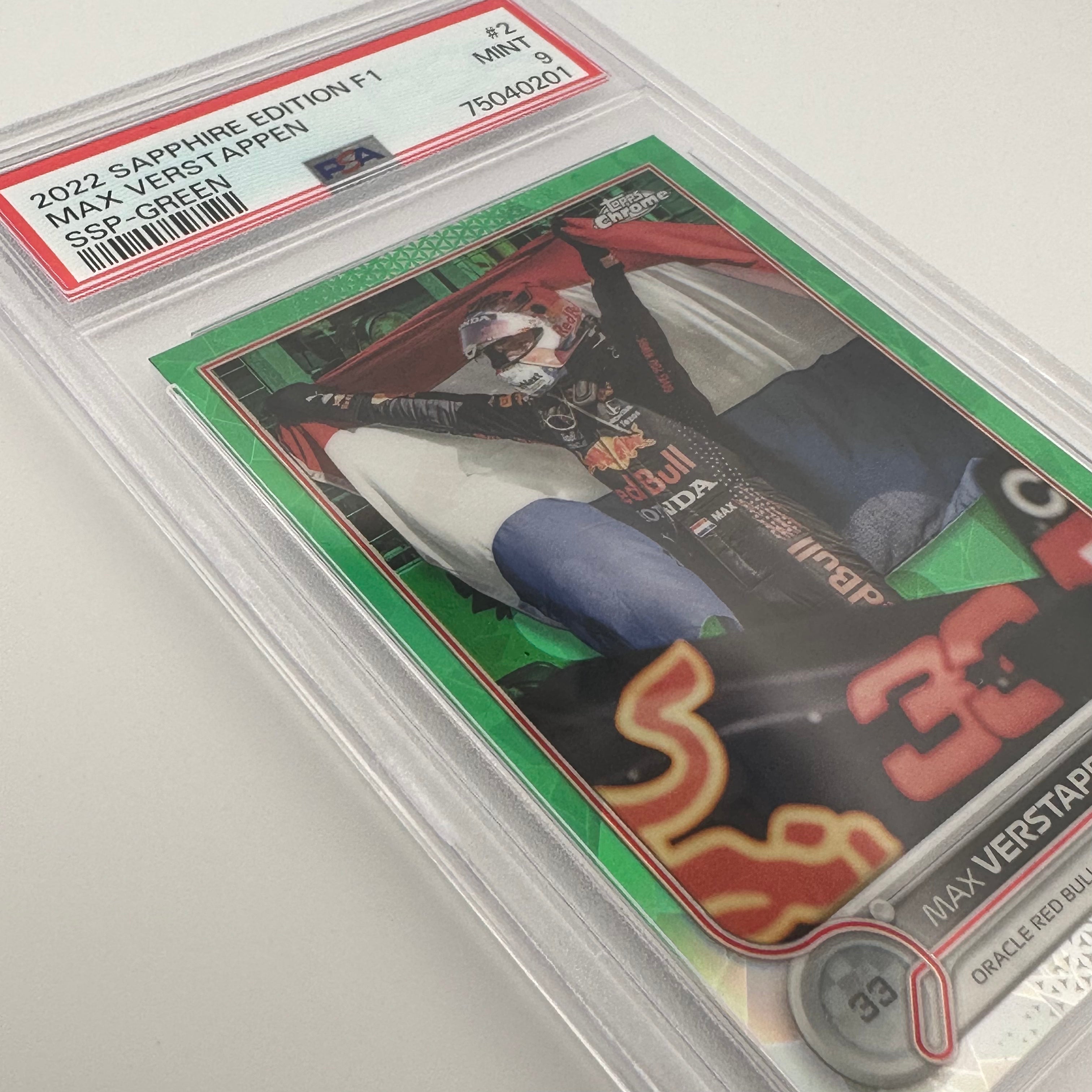 PSA 9 MAX VERSTAPPEN #2 /75 SAPPHIRE EDITION SSP GREE Trading Card - Rare Collectible for Formula 1 Fans & Sports Memorabilia Enthusiasts - Perfect for Display, Investment, and Racing Memorabilia Collections