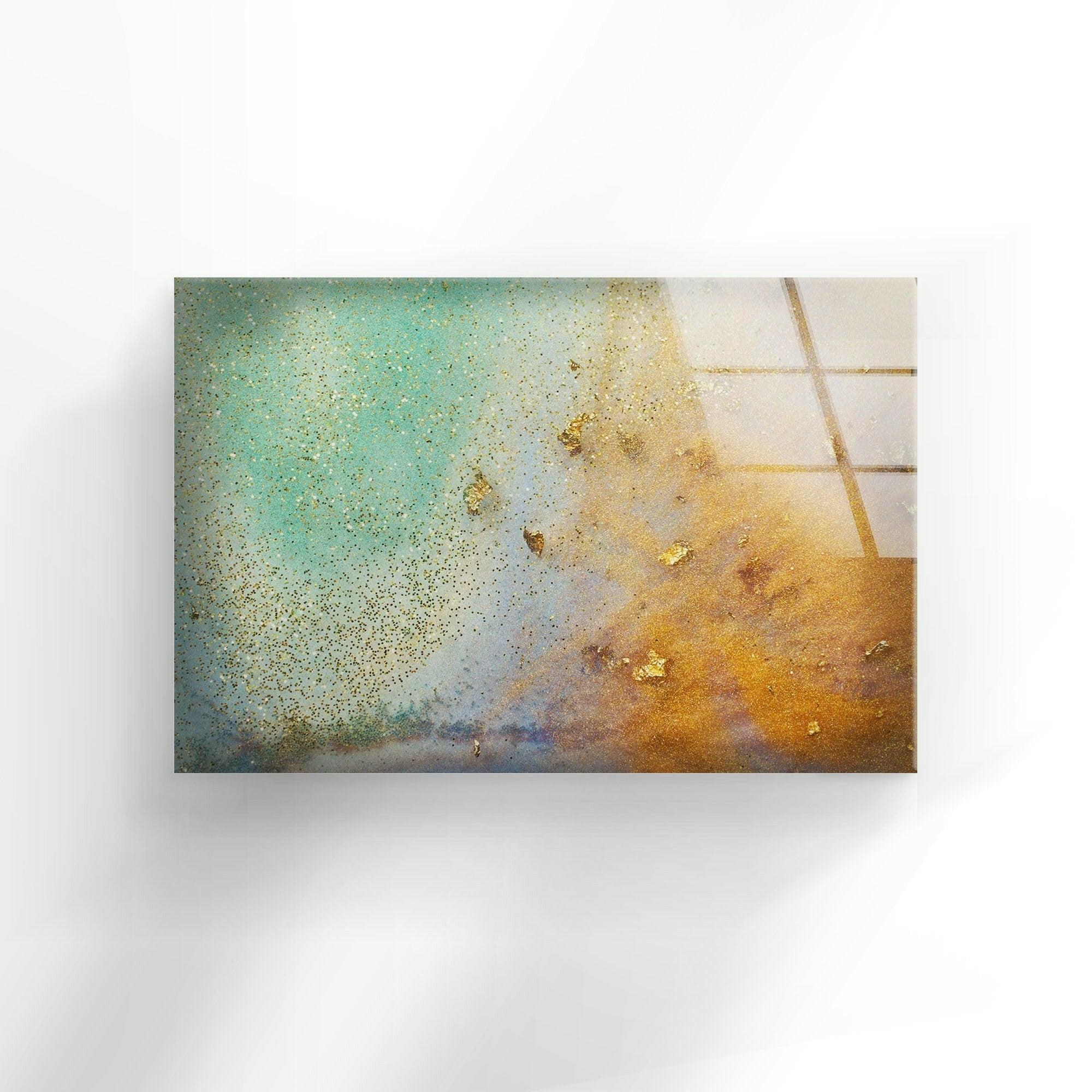 Pale Green Alcohol Ink Marble Glass Wall Art - Handmade Abstract Home Decor for Living Room, Bedroom & Office