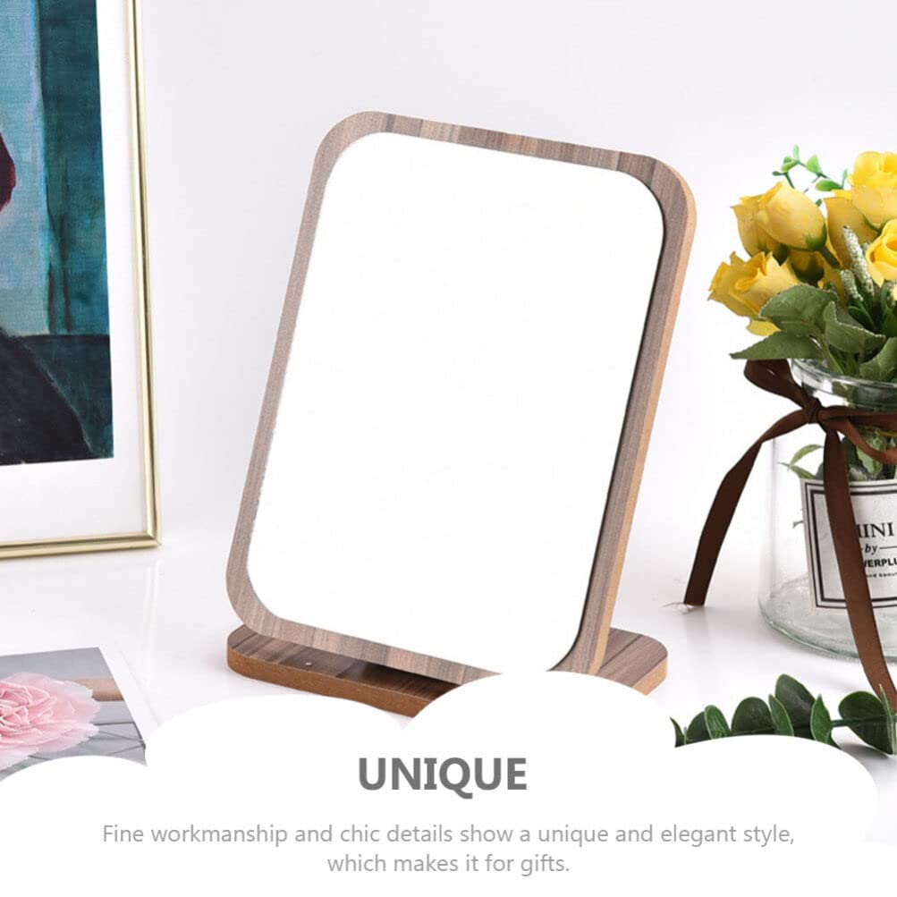Beaupretty Wooden Fold Down Desk Vanity Makeup Mirror with Stand - Folding Tabletop Mirror for Bathroom, Bedroom & Dressing Room - Compact Desktop Makeup Mirror for Travel & Home Use