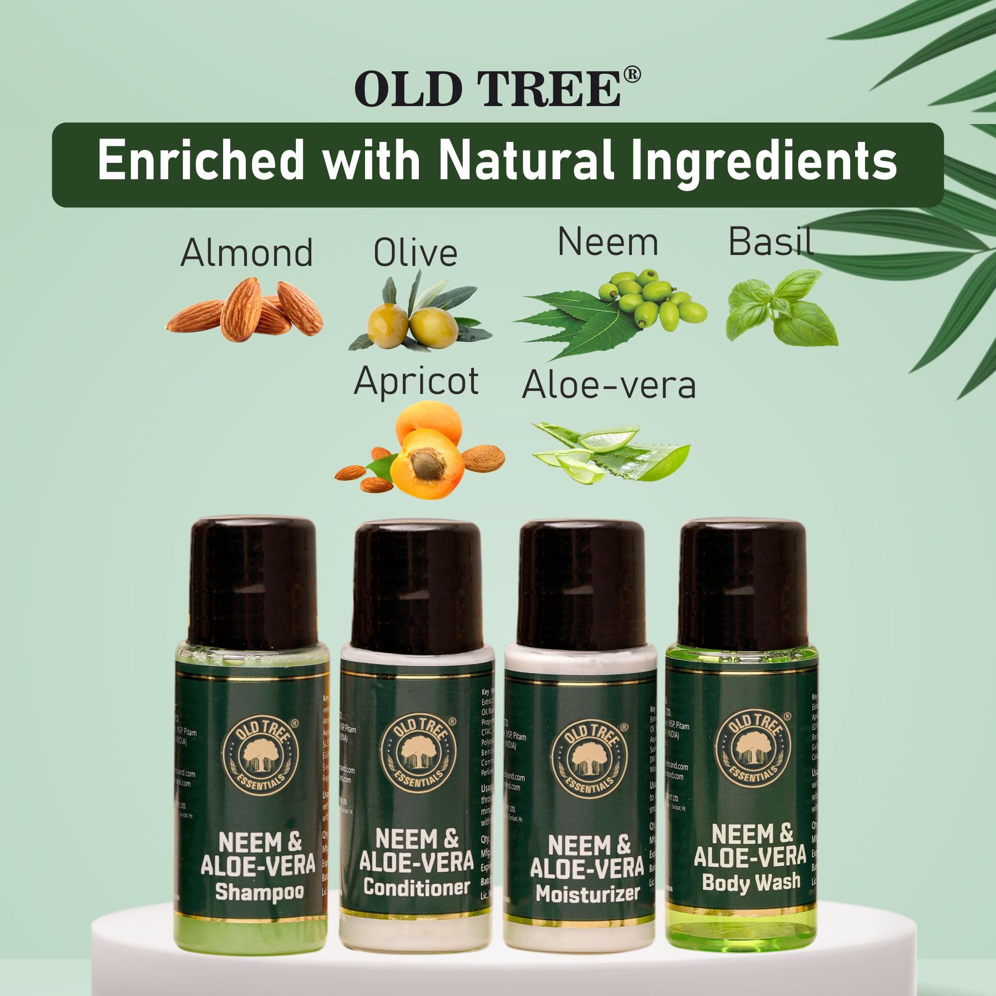 Organic Neem & Aloe Vera Travel Toiletries Set (25-100Pcs) - Shampoo, Conditioner, Body Wash & Lotion for Men & Women | 20ml Travel Size Toiletries Kit for Hotels, Gyms & Air Travel | Natural Hair & Skin Care Essentials