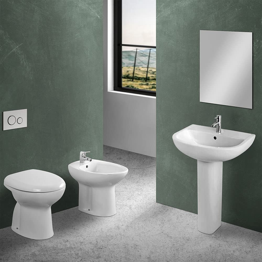 Clara Series Complete Bathroom Set - Toilet, Bidet, Sink with Column & Toilet Cover | Modern Bathroom Fixtures for Home Renovation | Perfect for Small Bathrooms & Apartments