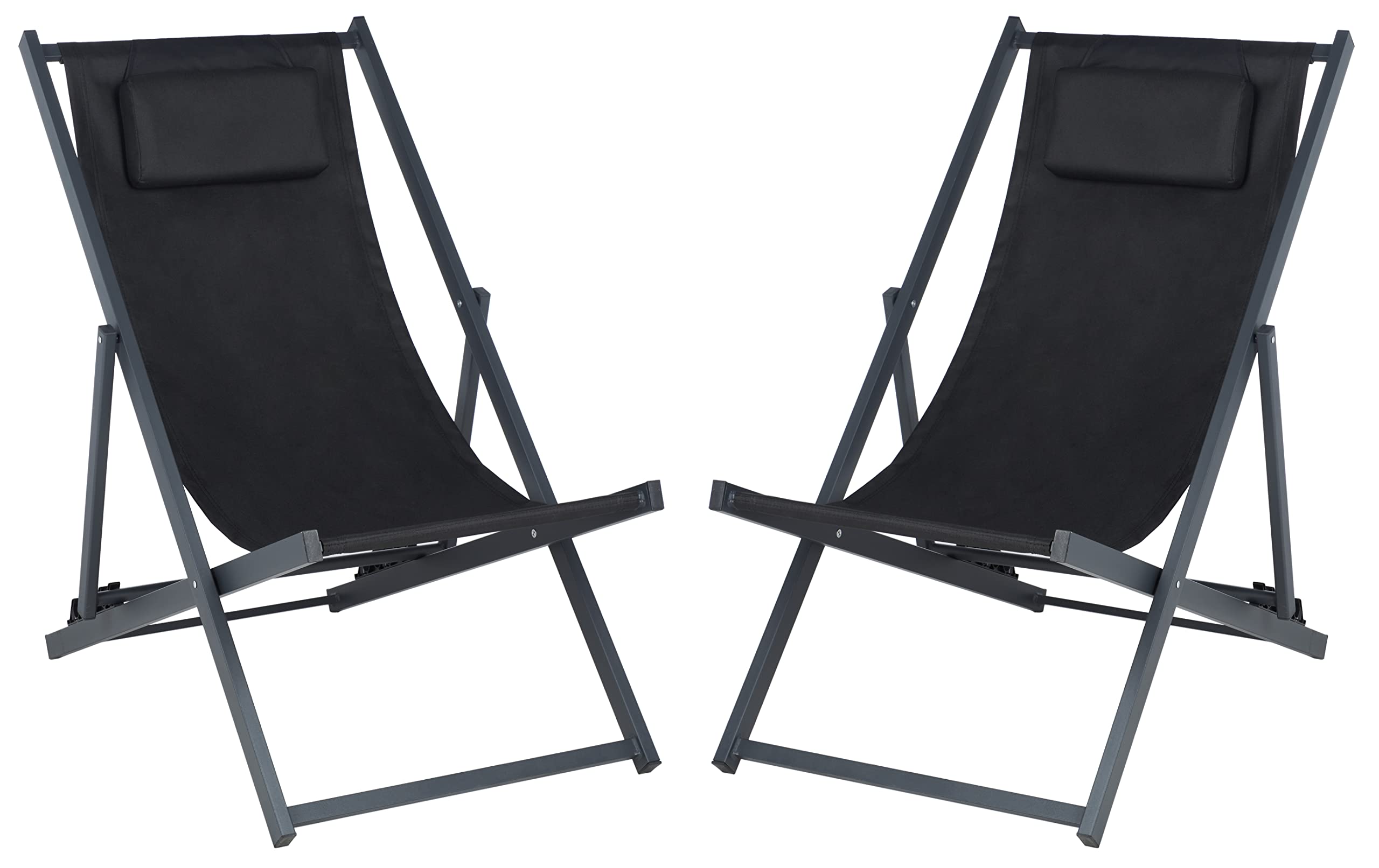 **Safavieh PAT9039C-SET2 Outdoor Folding Sling Chair Set of 2 - Adjustable, Black, Fully Assembled - Perfect for Patio, Poolside, and Backyard Relaxation**
