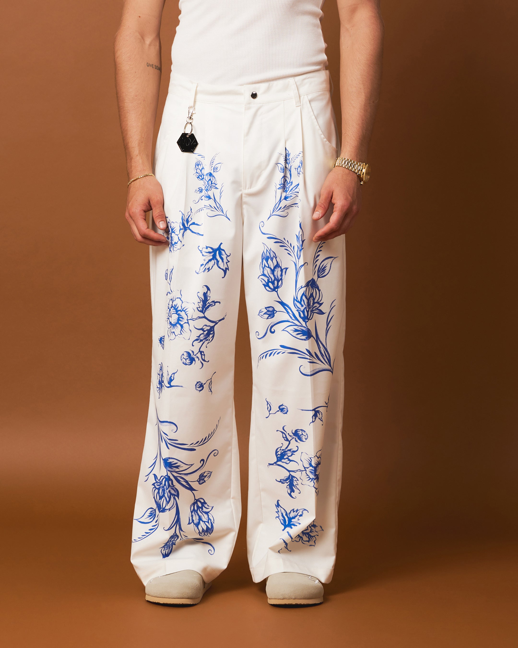 404 Ceramic Flare Pants for Women - High Waisted Wide Leg Trousers in Off White | Boho Chic Vintage Style for Casual Wear, Office & Date Night