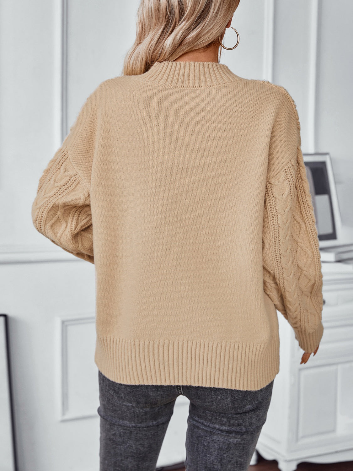 Cozy Cable Knit Notched Long Sleeve Sweater for Women - Winter Pullover with Elegant Neckline | Perfect for Office, Date Night & Holiday Outfits