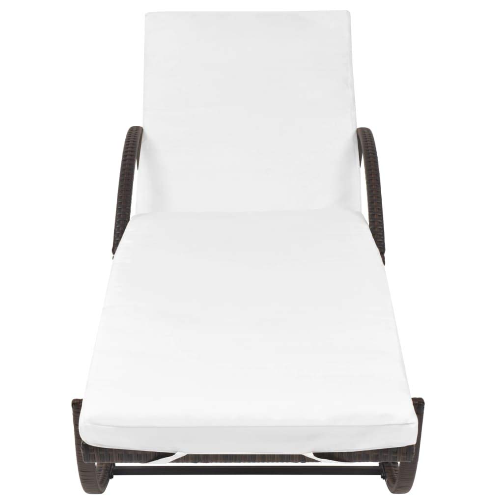 **Brown Poly Rattan Outdoor Sun Lounger Chair with Cushion & Side Table - Perfect for Poolside, Beach, Patio, Balcony, and Yard Relaxation**