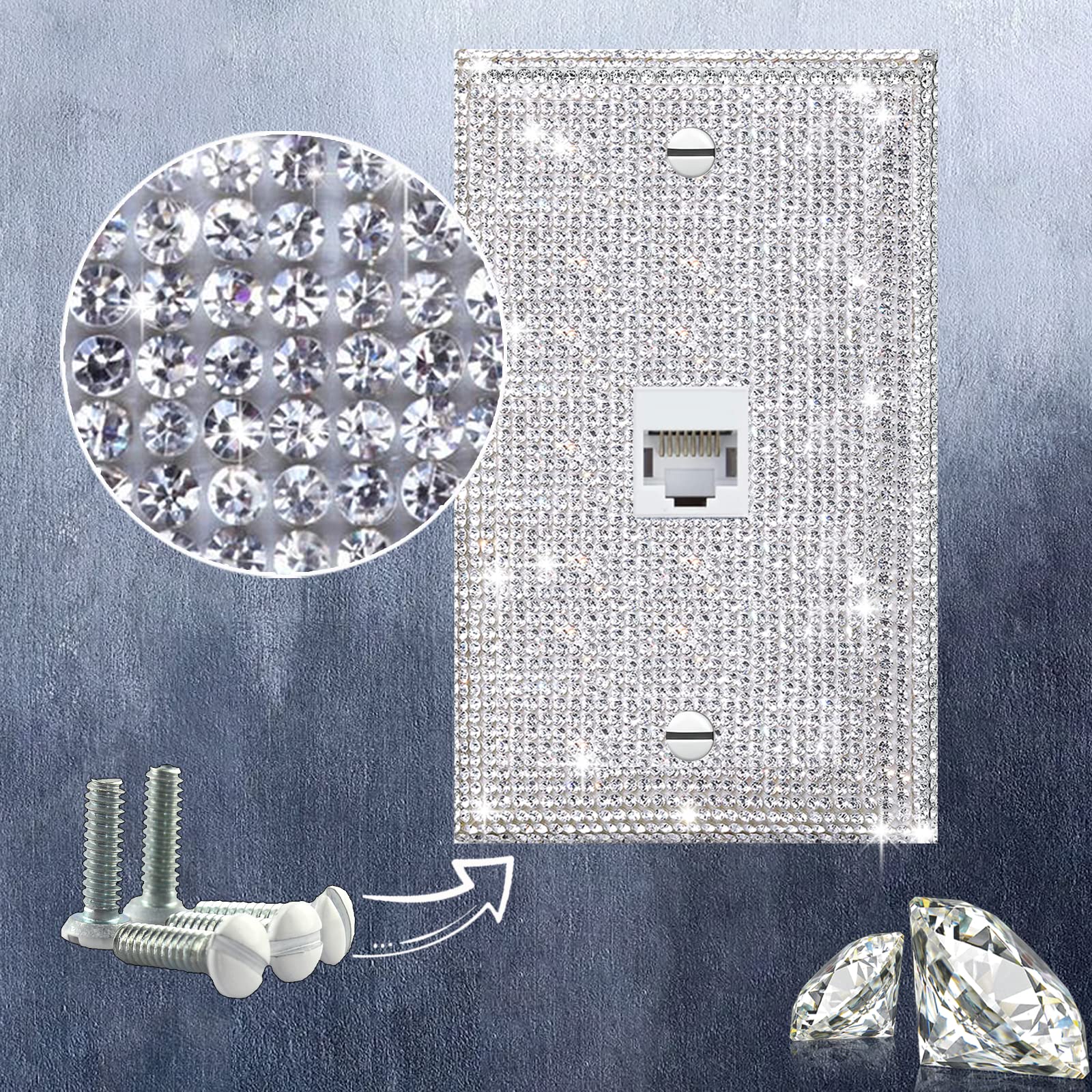 Shiny Silver Rhinestone Light Switch Cover Plate - Decorative Single Toggle Wall Plate for Electrical Outlets & Ethernet Ports - Perfect for Home Decor, Bedroom, Living Room, and Office