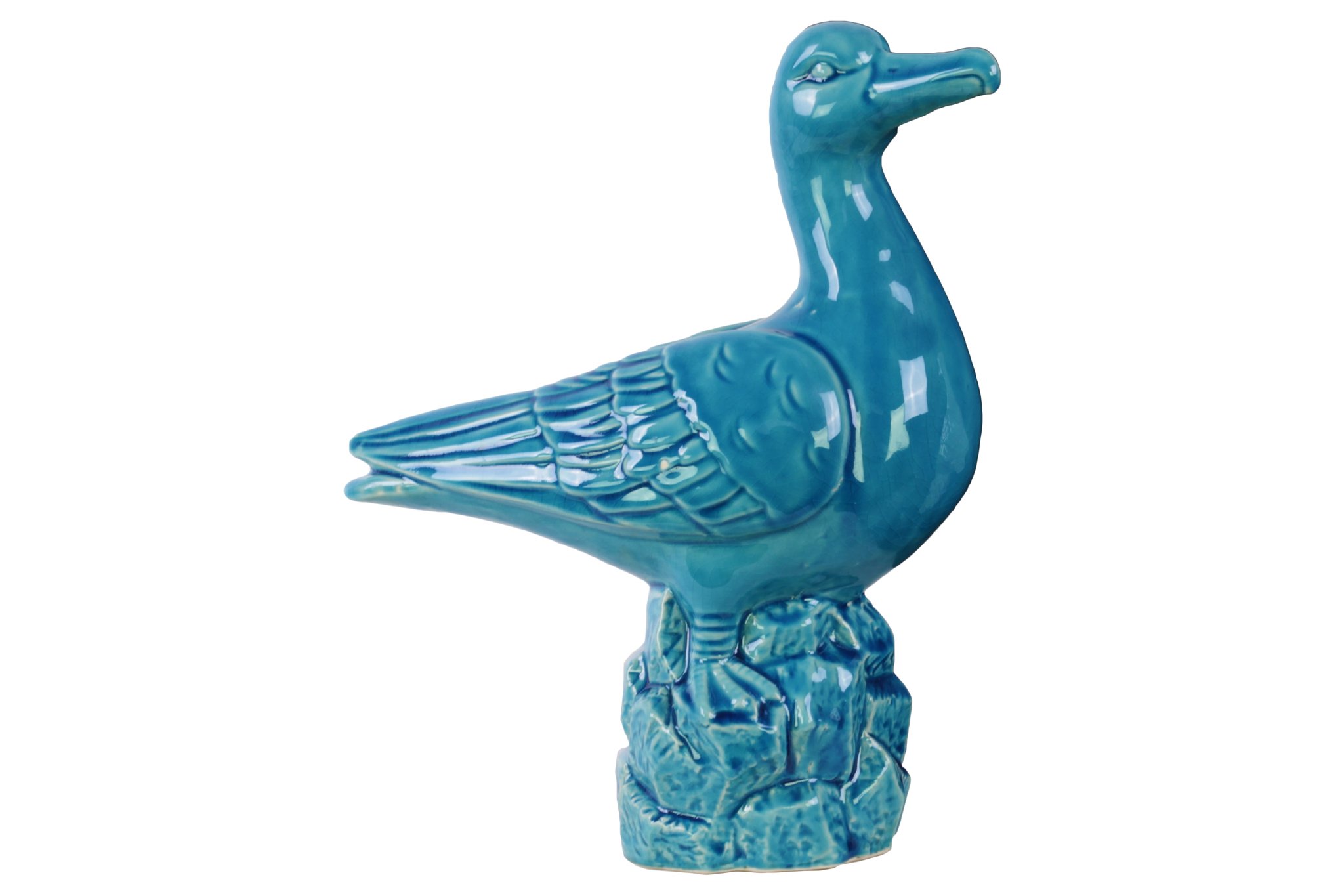 Ceramic Standing Goose Figurine - Glossy Turquoise Home Decor for Living Room, Shelf & Office Desk | Elegant Animal Statue for Gift & Collectible