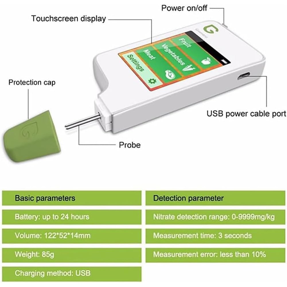 6-in-1 Food Safety Tester - Nitrate Detector, Pesticide Residue Analyzer, Radiation Meter for Water, Fresh Meat, Fruits & Vegetables | Home & Restaurant Use