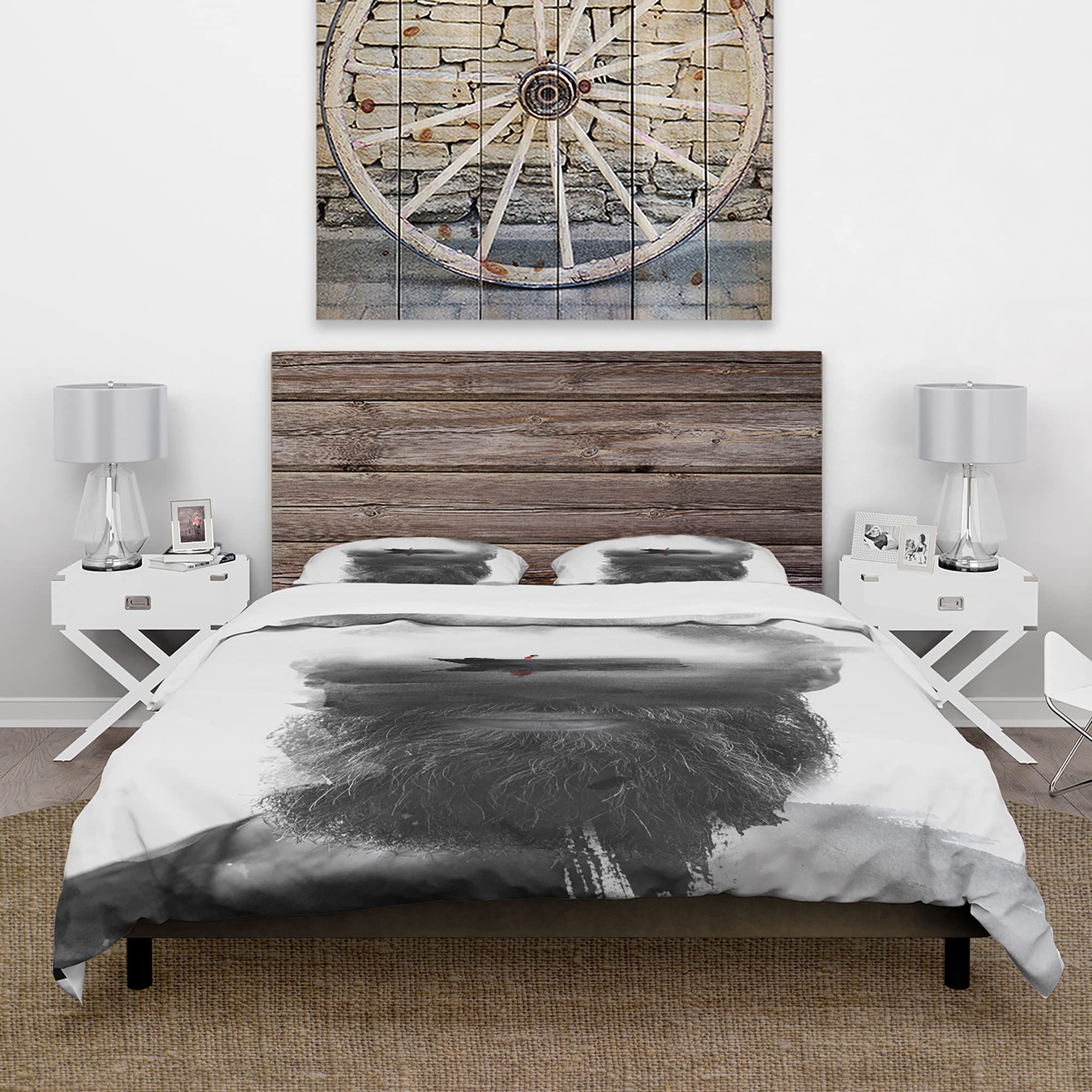 Modern Floating Boat Portrait King Duvet Cover Set - 3 Piece White Contemporary Bedding for All Seasons | Perfect for Romantic Bedrooms & Coastal Themed Decor