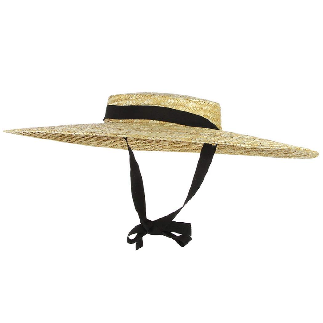 Vintage Women's Large Brim Straw Sun Hat with Adjustable Chin Strap - Wide Brim Boater Floppy Beach Hat for Summer Outdoor Activities, Gardening, Travel & Sun Protection