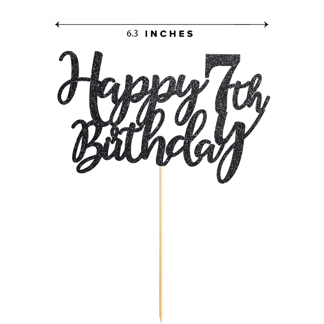 7 Black Glitter Happy 7th Birthday Cake Topper - Birthday Party Decorations & Supplies for Kids, Girls, Boys - Perfect for Birthday Cakes, Cupcakes, and Dessert Table Decor