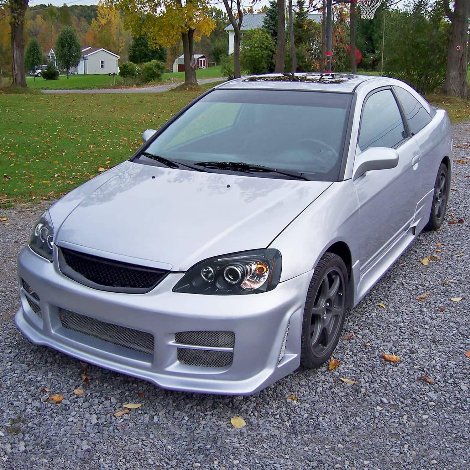 Dual Halo Projector Headlights for 2001-2003 Honda Civic - Black LED Halo Projector Headlamps - Upgrade Your Night Driving Visibility & Style